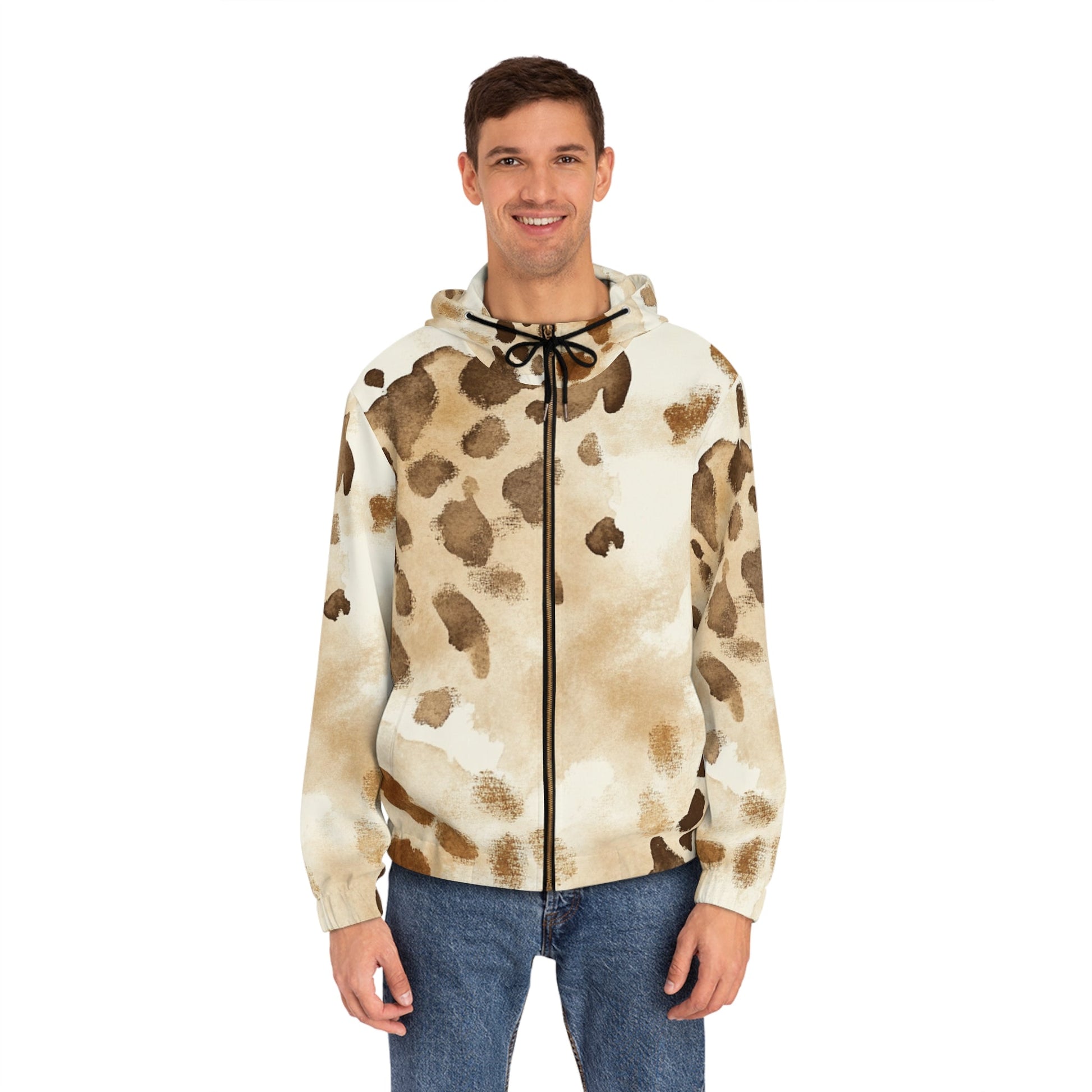 Beige and Brown Spotted Full Zip Hoodie, Artsulli - Art is Long, Life is Short, All Over Prints, , , , , , , 