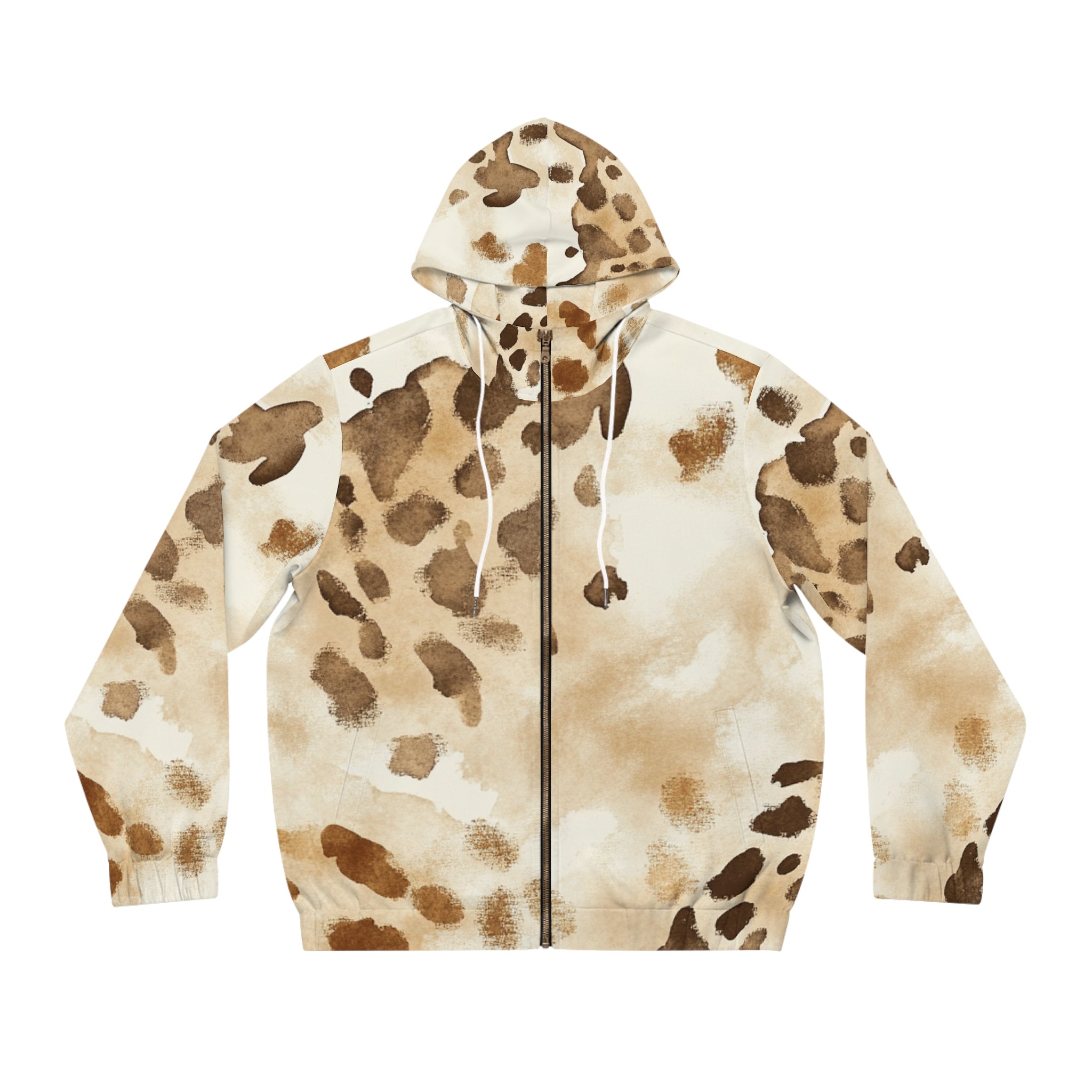 Beige and Brown Spotted Full Zip Hoodie, Artsulli - Art is Long, Life is Short, All Over Prints, Size, S, Color, White, , , 33133879834119076321
