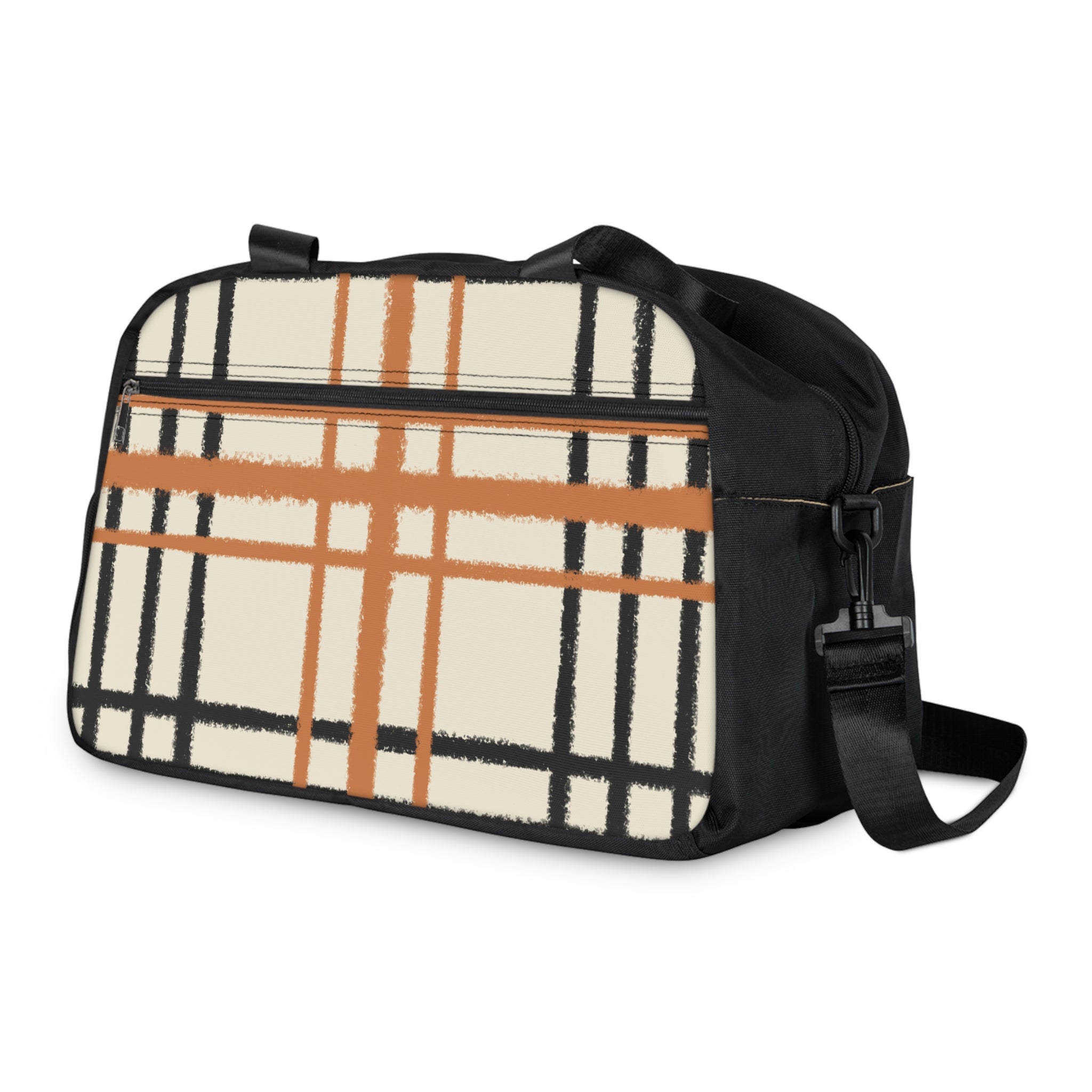 Beige and Orange Plaid Fitness Handbag, Artsulli - Art is Long, Life is Short, Bags, , , , , , , 