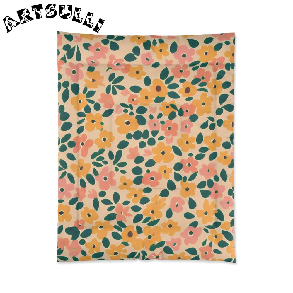 Beige Floral Cozy Blanket, Artsulli - Art is Long, Life is Short, Home Decor, Size, 68" × 88", , , , , 77717504904869959953