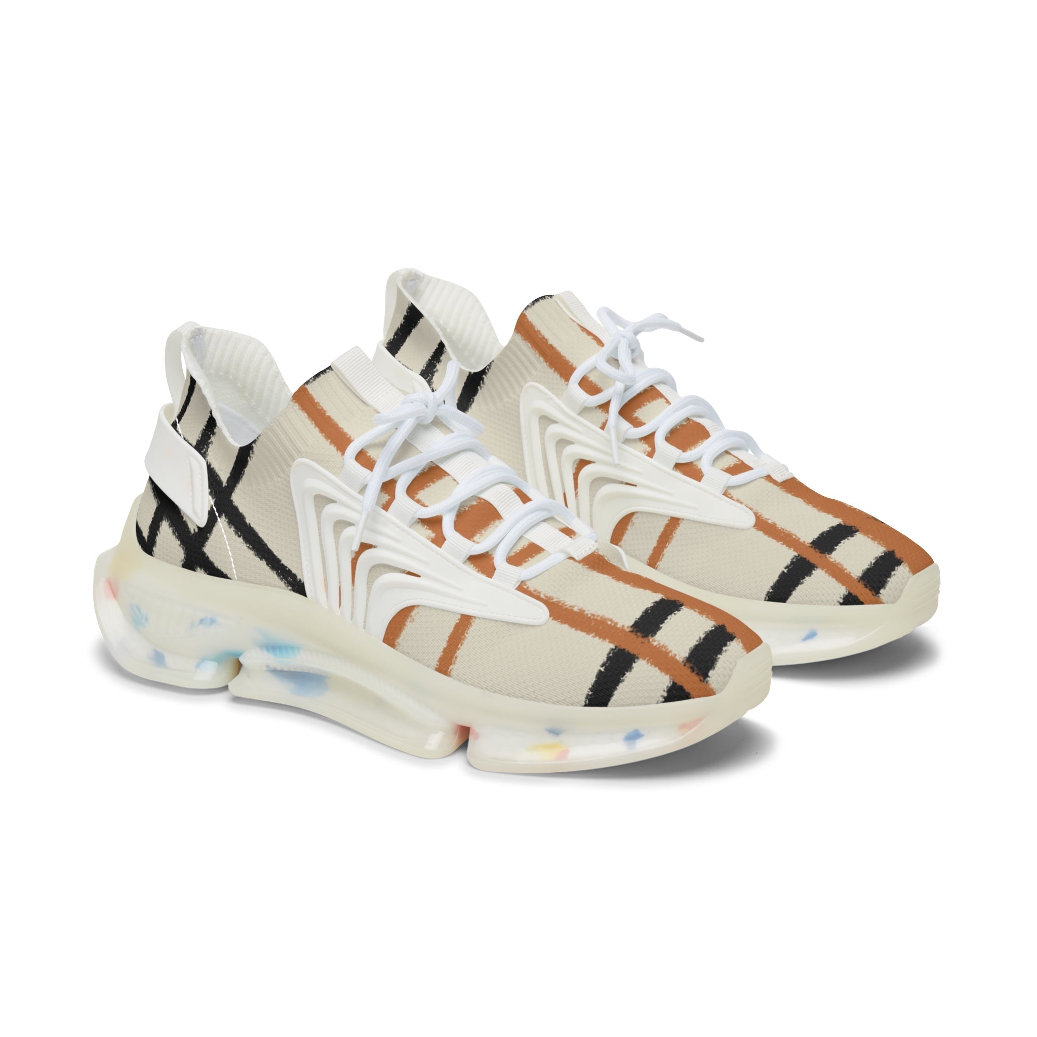Beige Plaid Mesh Sneakers with Translucent Soles, Artsulli - Art is Long, Life is Short, Shoes, Color, White sole, Size, US 5.5, , , 16412916713118428656