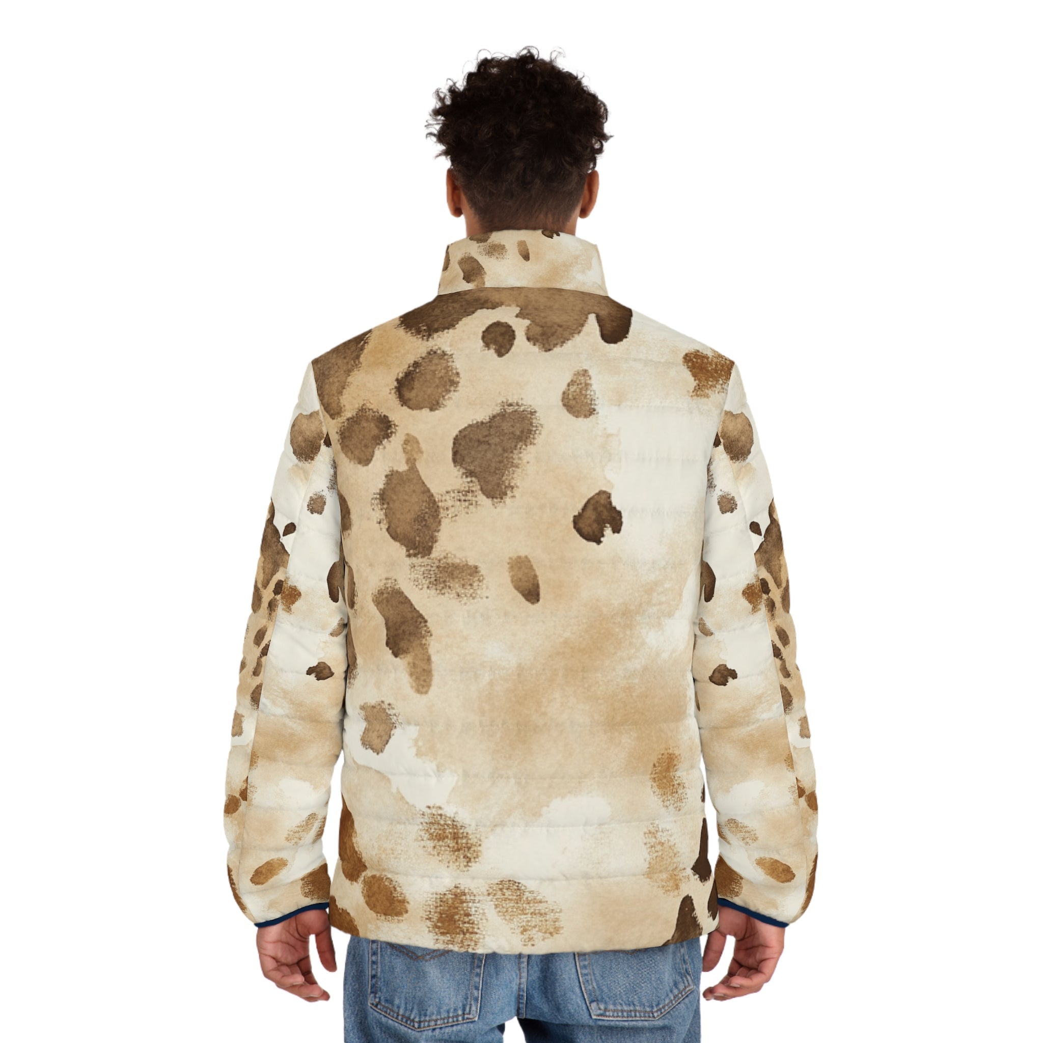 Beige Splotch Print Puffer Jacket, Artsulli - Art is Long, Life is Short, All Over Prints, , , , , , , 