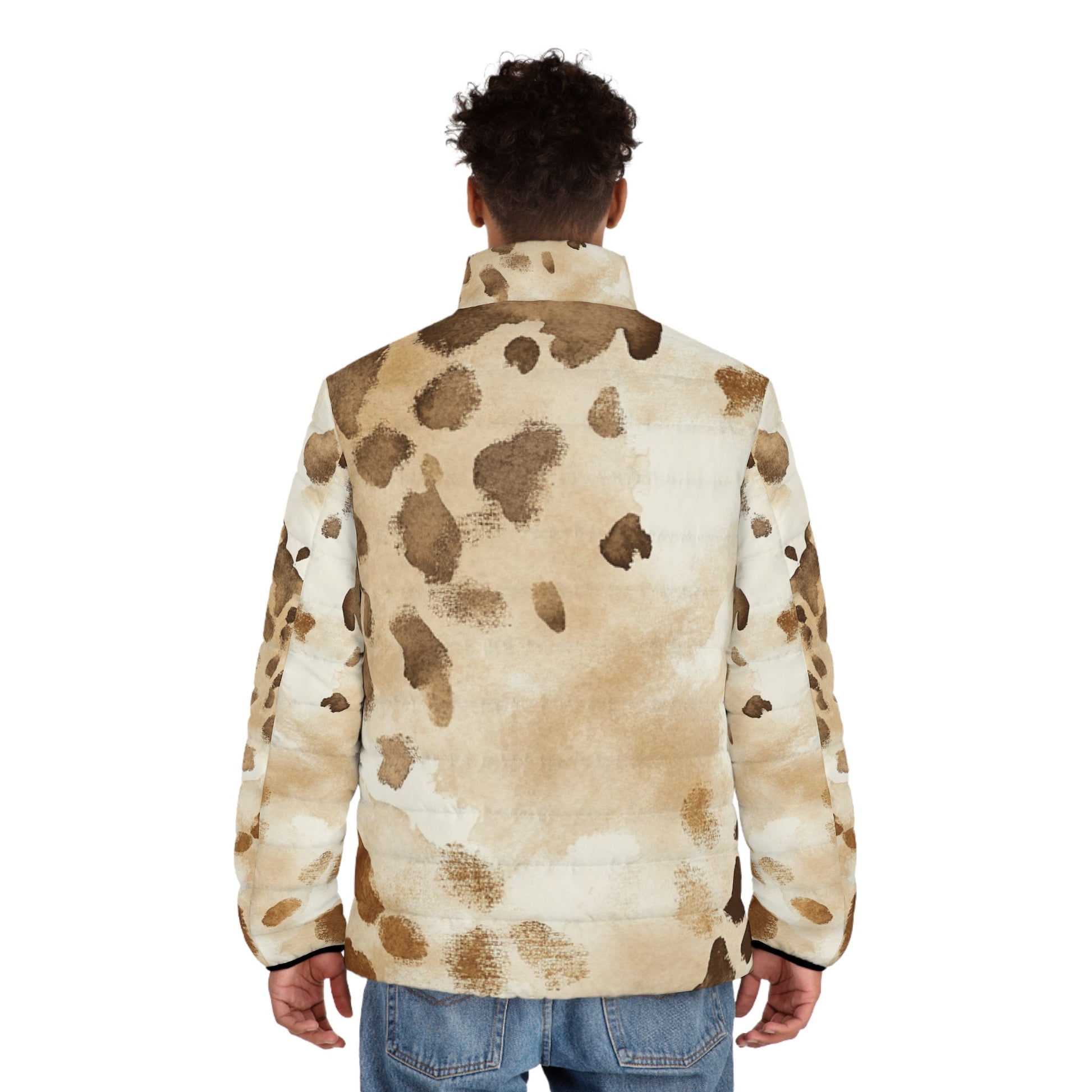 Beige Splotch Print Puffer Jacket, Artsulli - Art is Long, Life is Short, All Over Prints, , , , , , , 