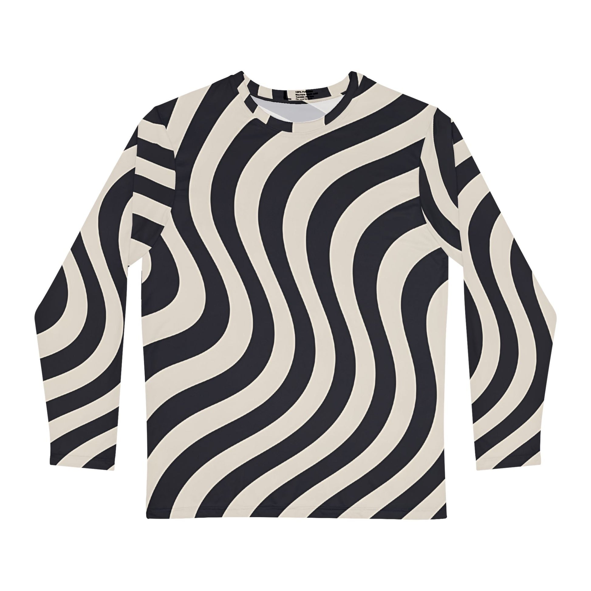 Black and Beige Wavy Stripe Long Sleeve Shirt, Artsulli - Art is Long, Life is Short, All Over Prints, Size, XS, , , , , 18788341968403336356