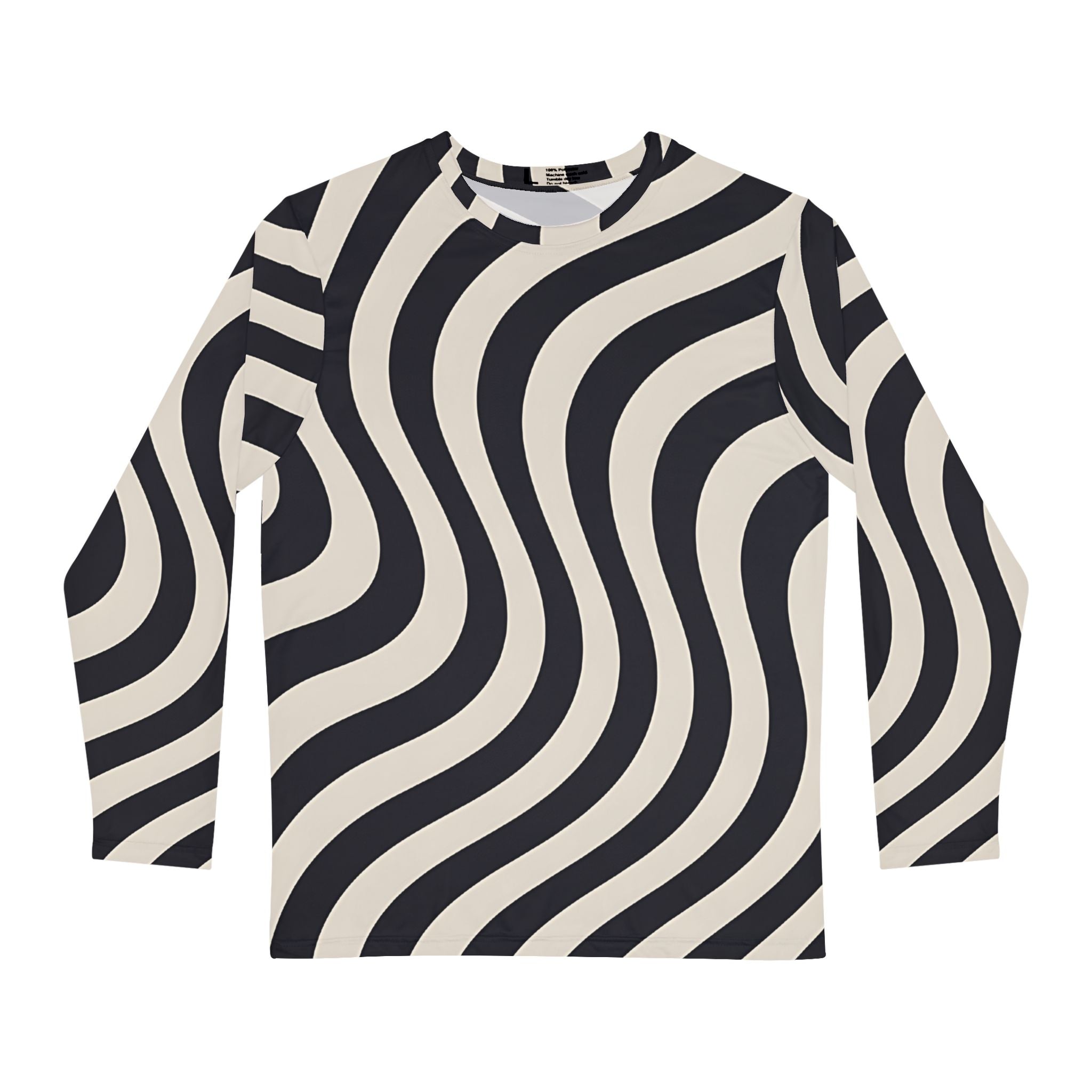 Printify Black and Beige Wavy Stripe Long Sleeve Shirt 2025