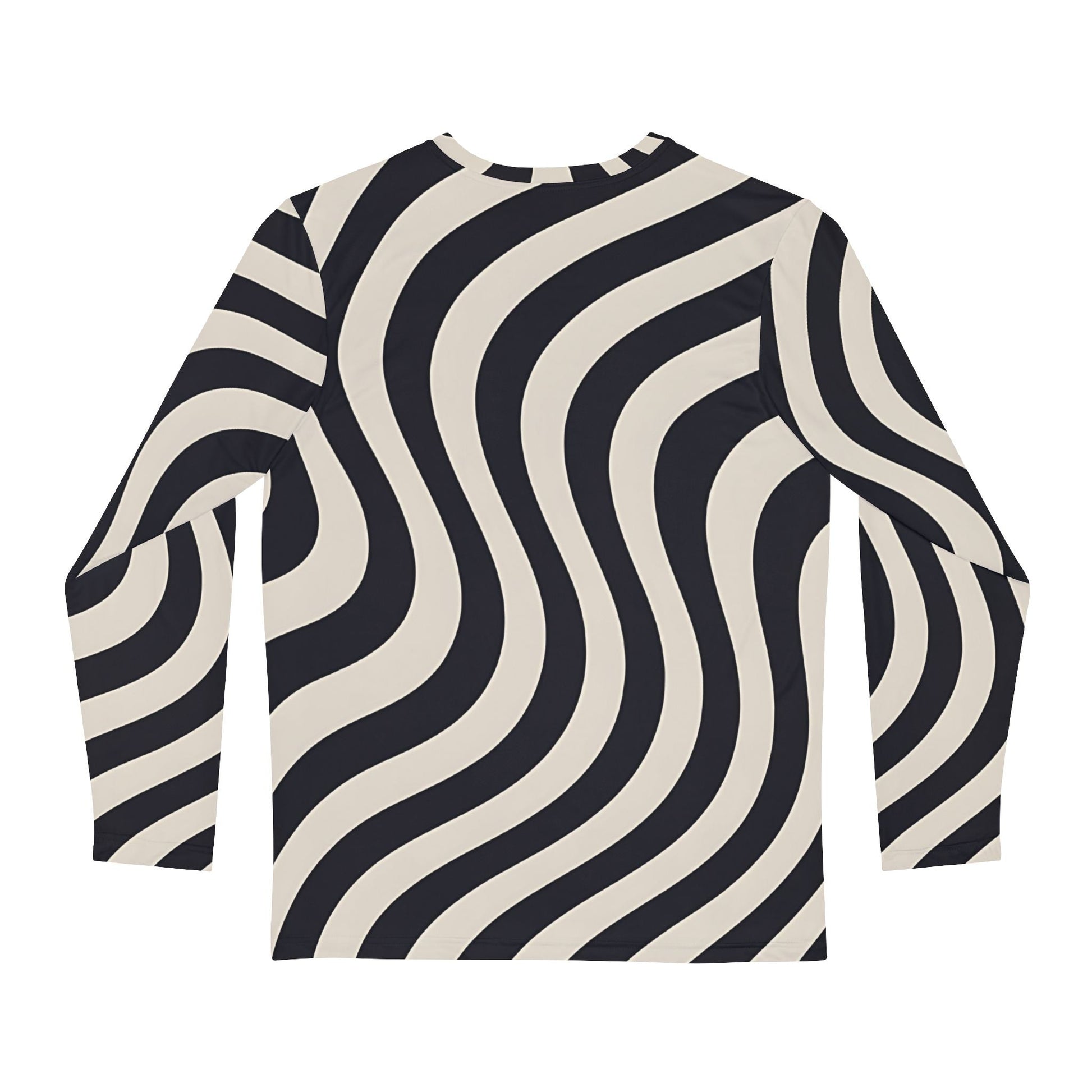 Black and Beige Wavy Stripe Long Sleeve Shirt, Artsulli - Art is Long, Life is Short, All Over Prints, , , , , , , 