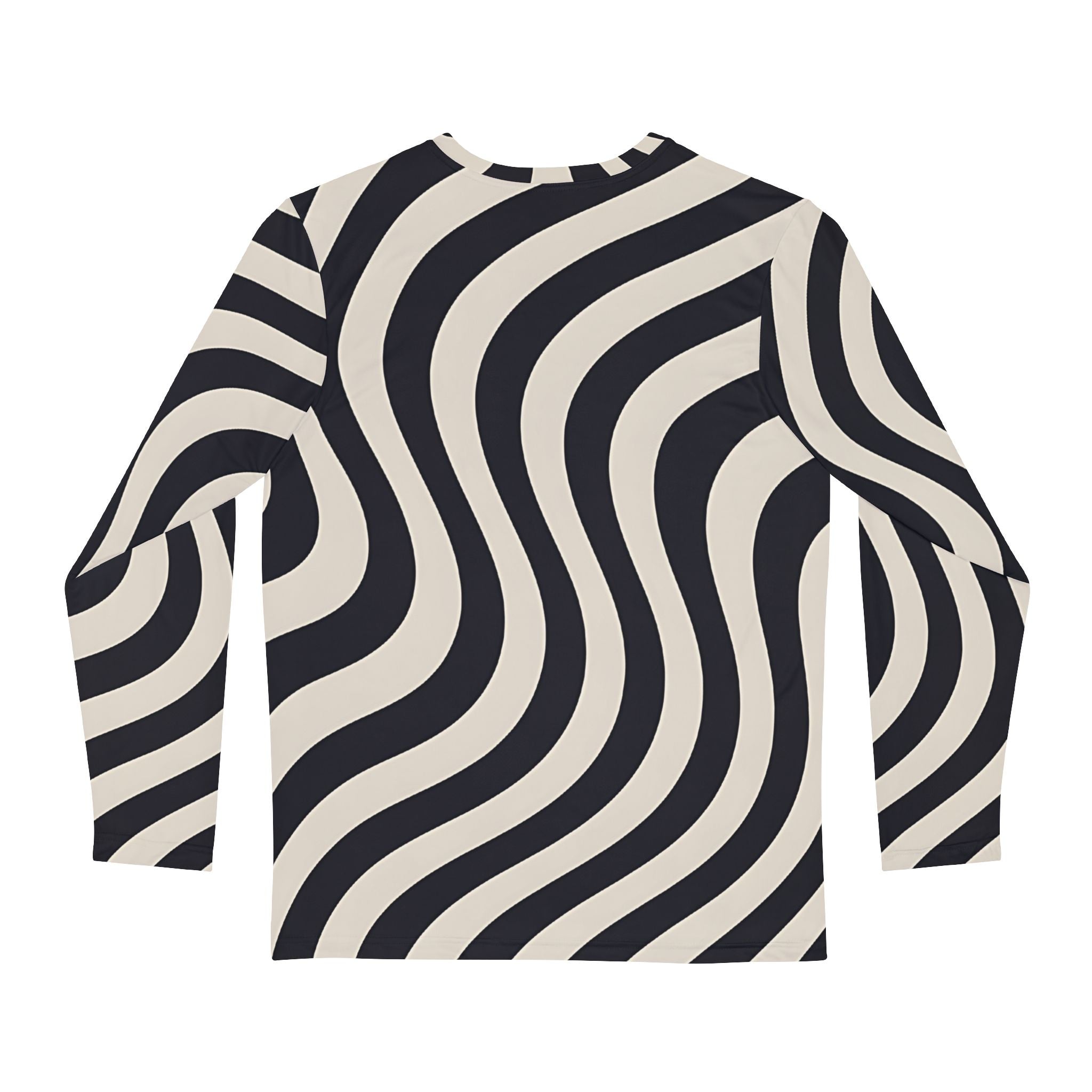 Black and Beige Wavy Stripe Long Sleeve Shirt, Artsulli - Art is Long, Life is Short, All Over Prints, , , , , , , 