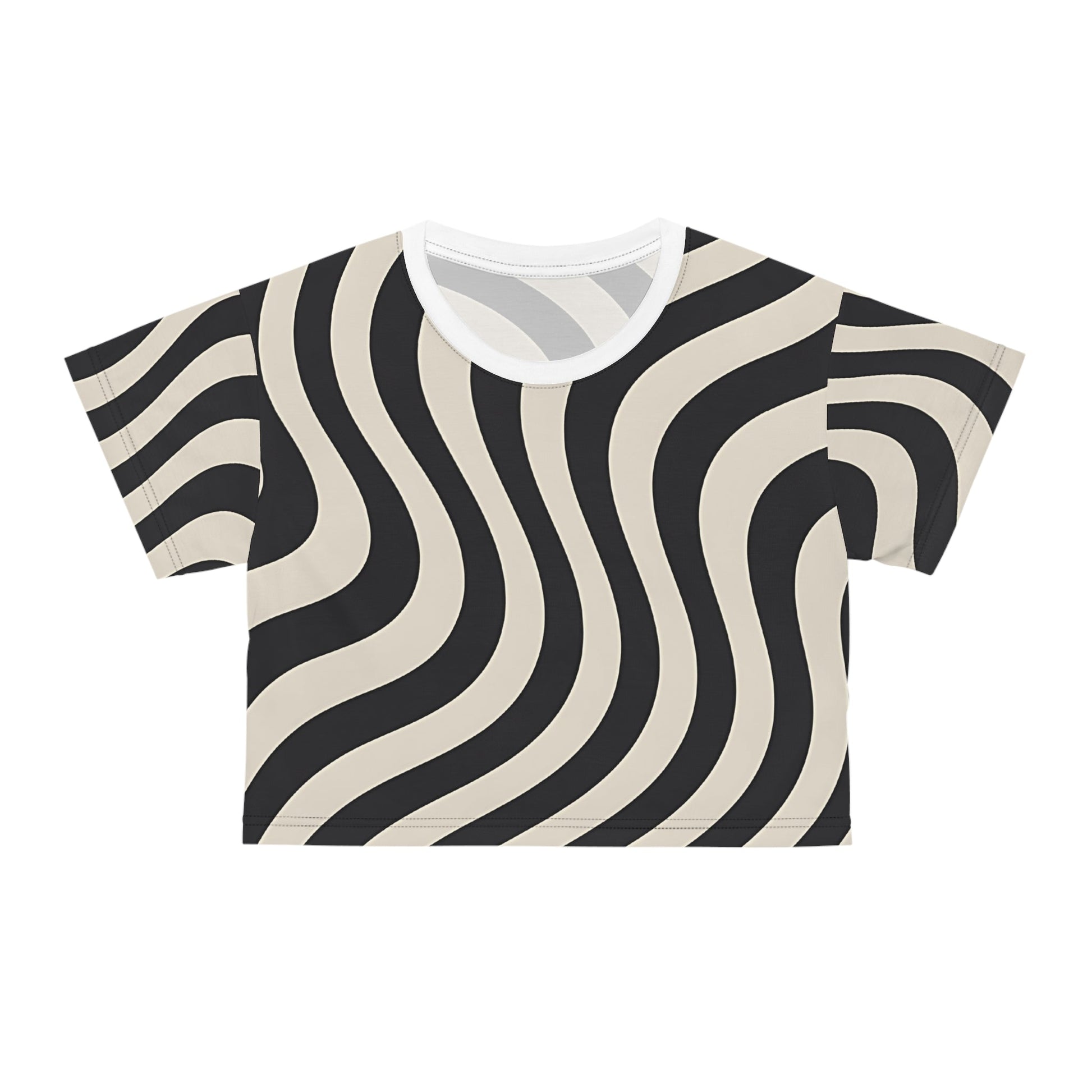 Black and Beige Wavy Striped Crop Top, Artsulli - Art is Long, Life is Short, All Over Prints, Color, Black stitching, Size, XS, , , 17653229654076933160