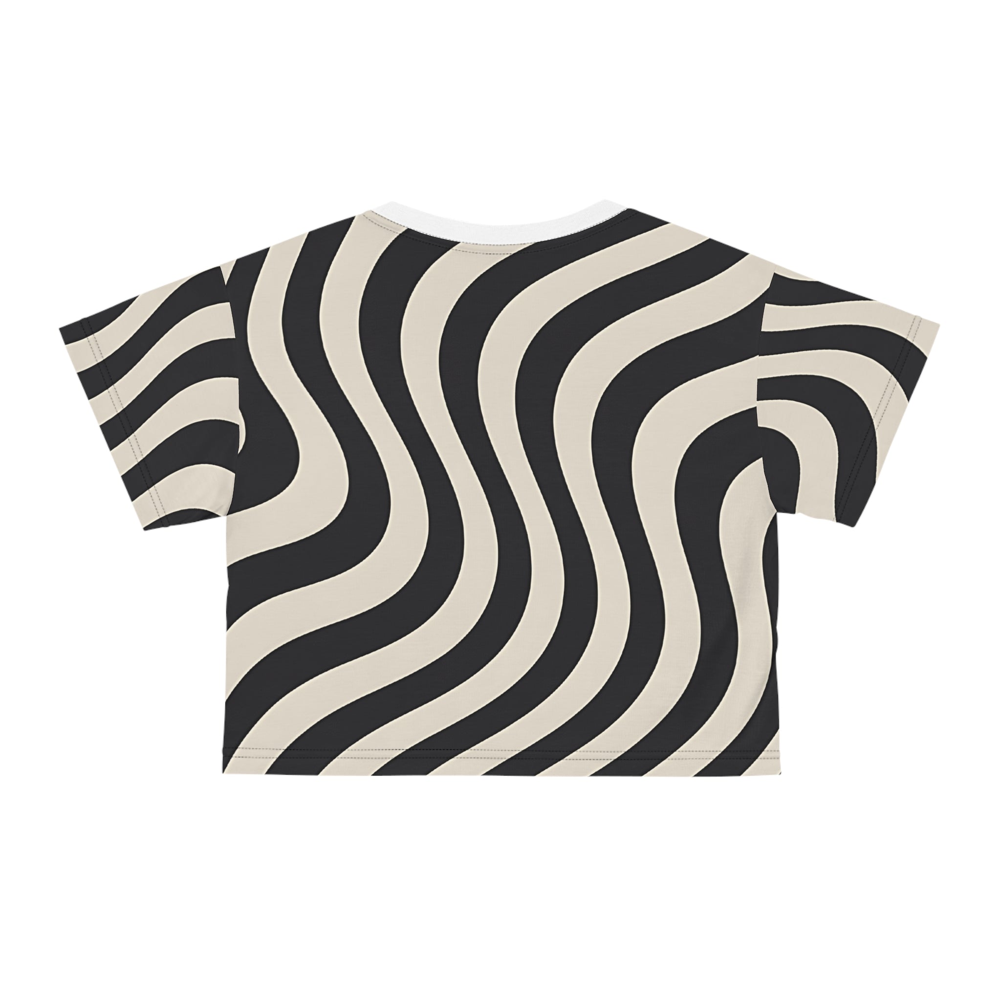 Black and Beige Wavy Striped Crop Top, Artsulli - Art is Long, Life is Short, All Over Prints, , , , , , , 