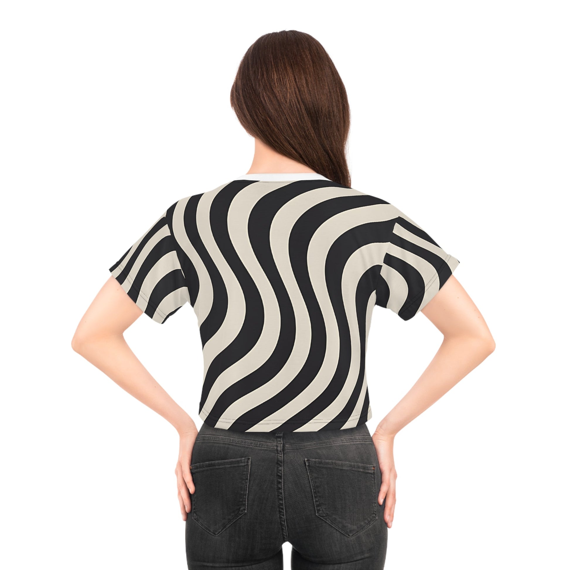 Black and Beige Wavy Striped Crop Top, Artsulli - Art is Long, Life is Short, All Over Prints, , , , , , , 