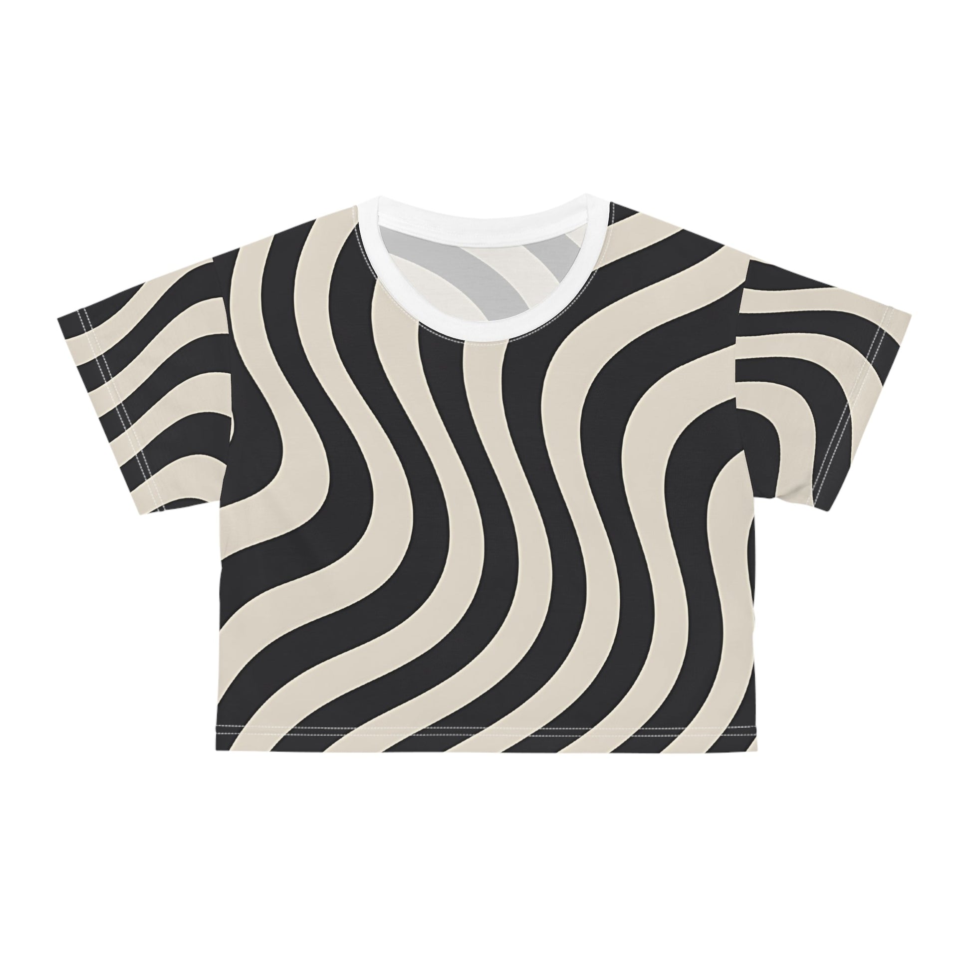 Black and Beige Wavy Striped Crop Top, Artsulli - Art is Long, Life is Short, All Over Prints, Color, White stitching, Size, XS, , , 20452339780315377252