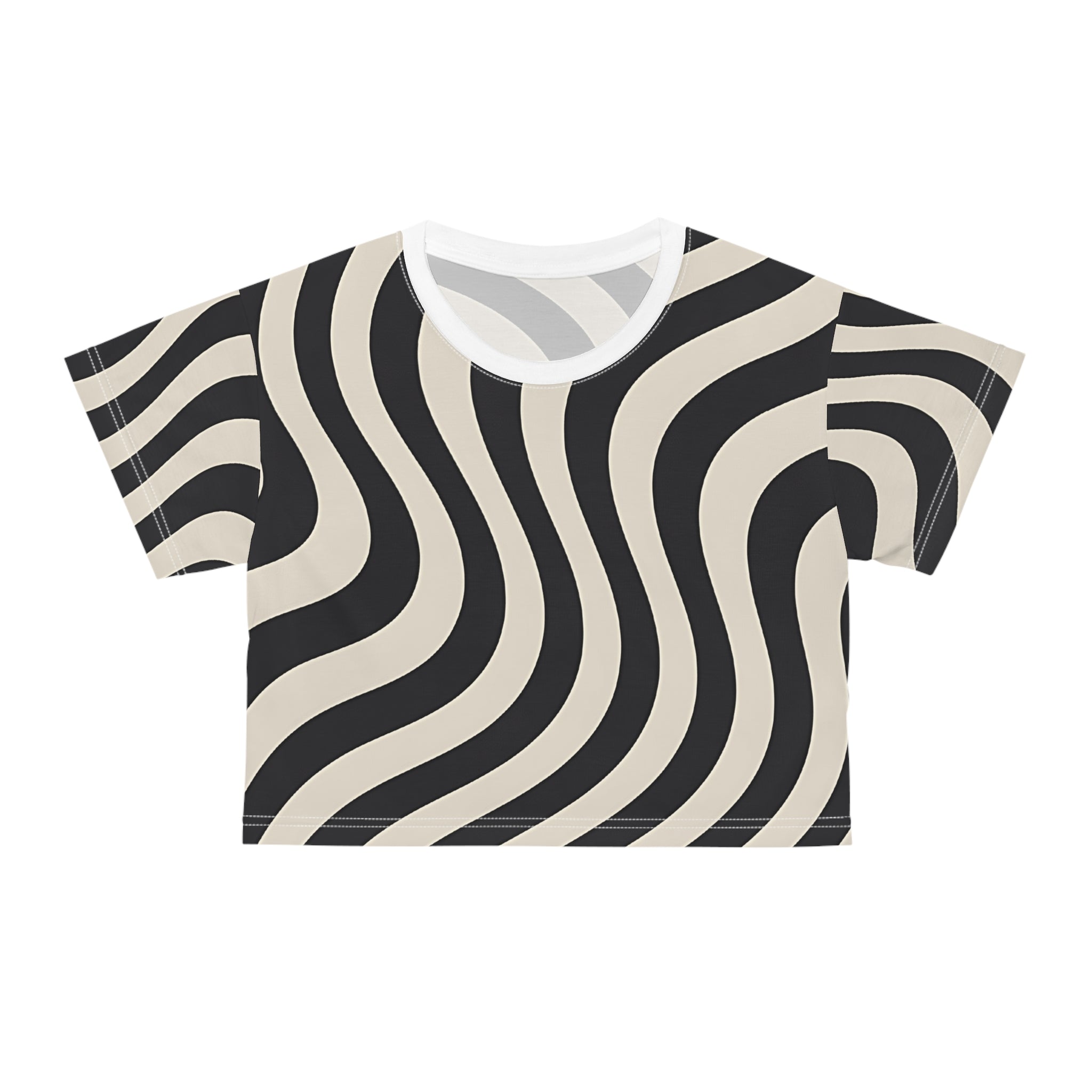 Black and Beige Wavy Striped Crop Top, Artsulli - Art is Long, Life is Short, All Over Prints, Color, White stitching, Size, XS, , , 20452339780315377252
