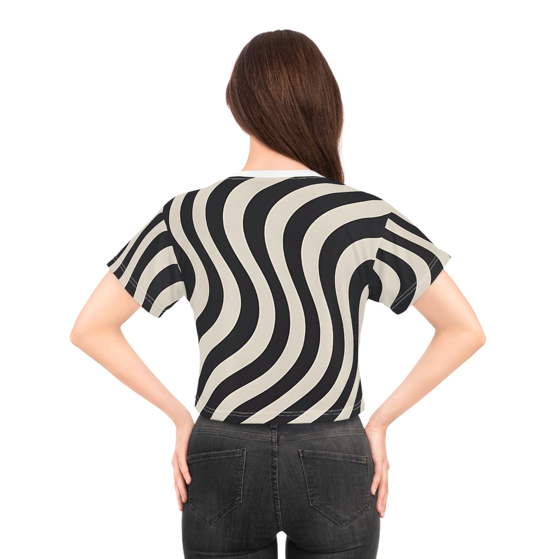 Black and Beige Wavy Striped Crop Top, Artsulli - Art is Long, Life is Short, All Over Prints, , , , , , , 