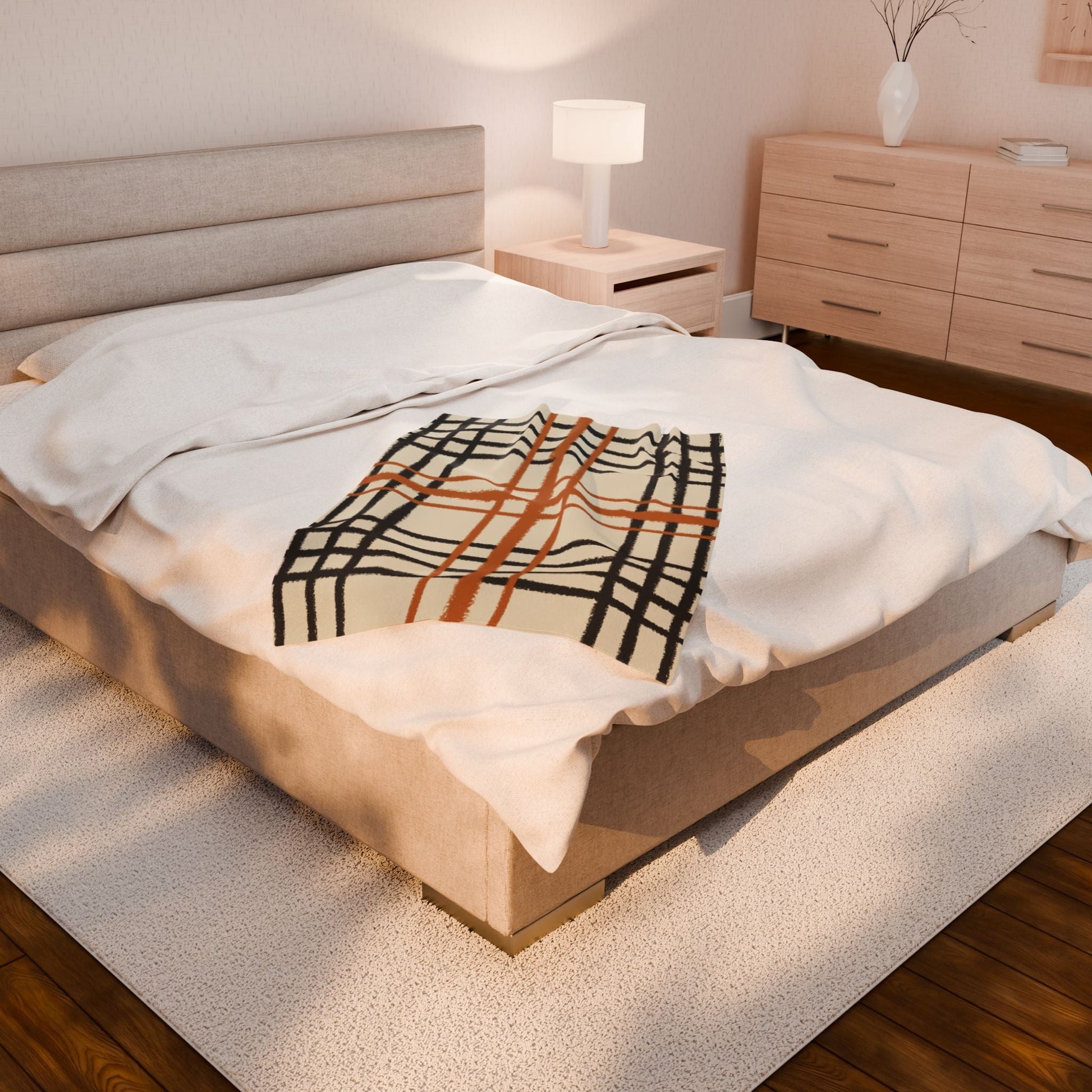 Black and Burnt Orange Plaid Blanket, Artsulli - Art is Long, Life is Short, All Over Prints, , , , , , , 