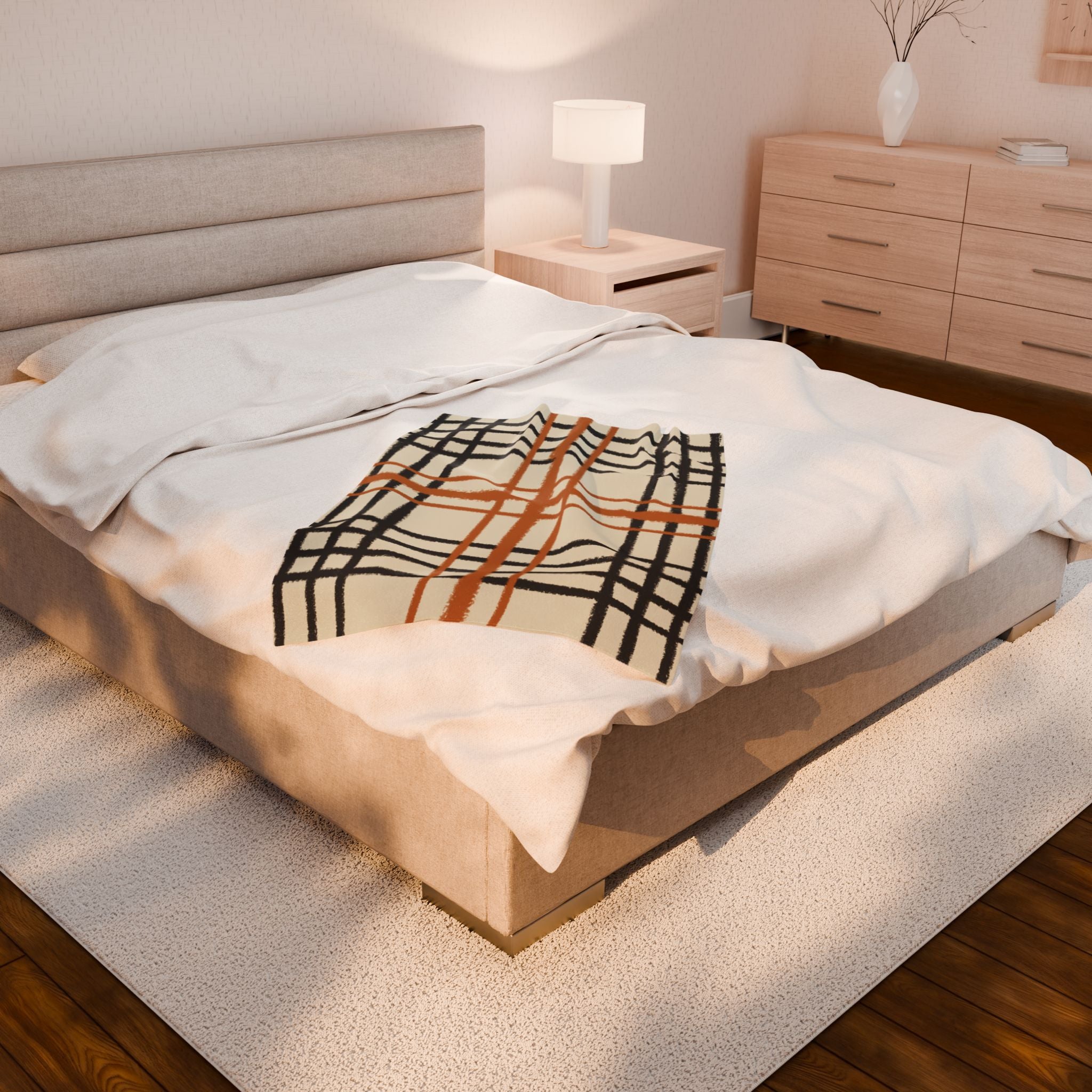 Black and Burnt Orange Plaid Blanket, Artsulli - Art is Long, Life is Short, All Over Prints, , , , , , , 