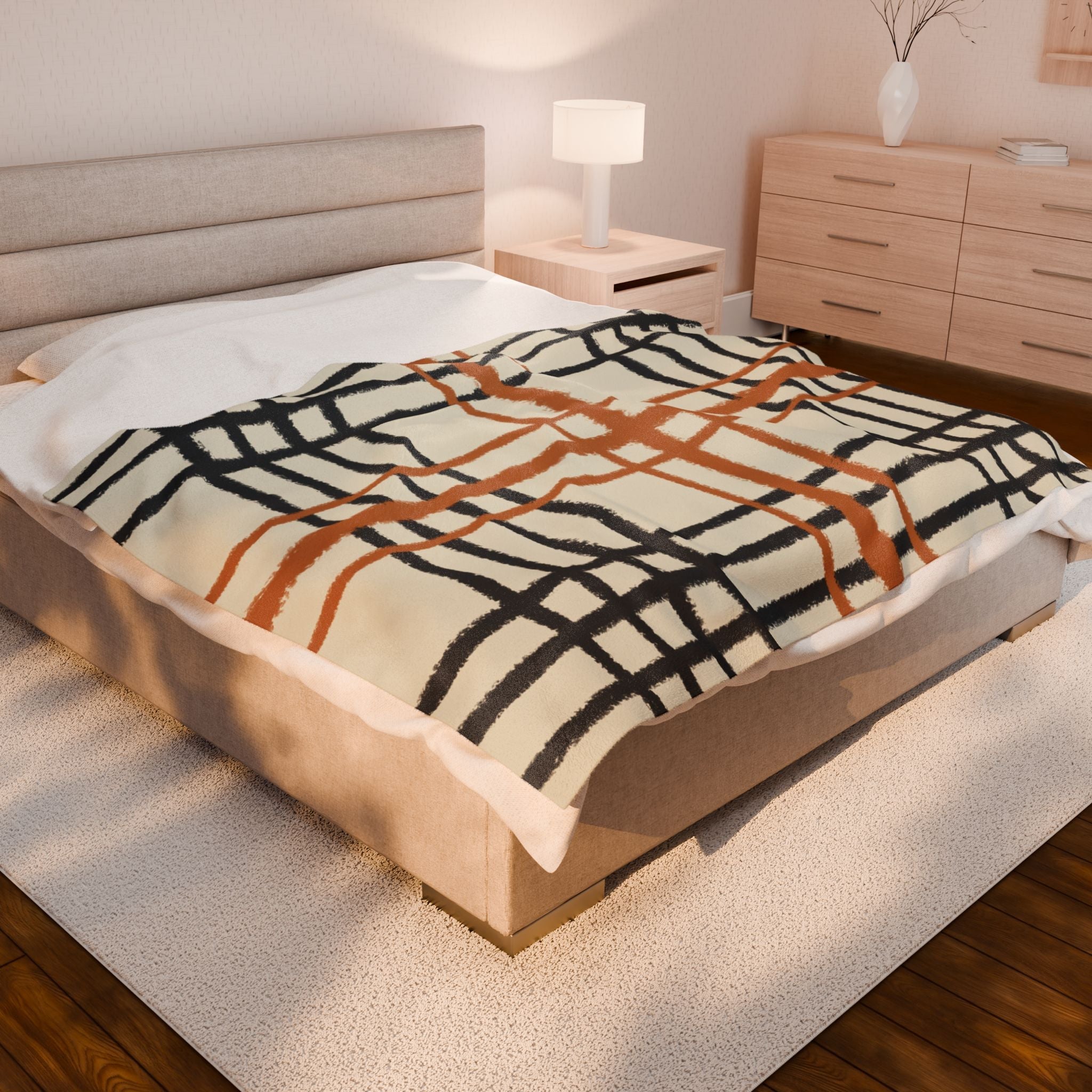 Black and Burnt Orange Plaid Blanket, Artsulli - Art is Long, Life is Short, All Over Prints, , , , , , , 