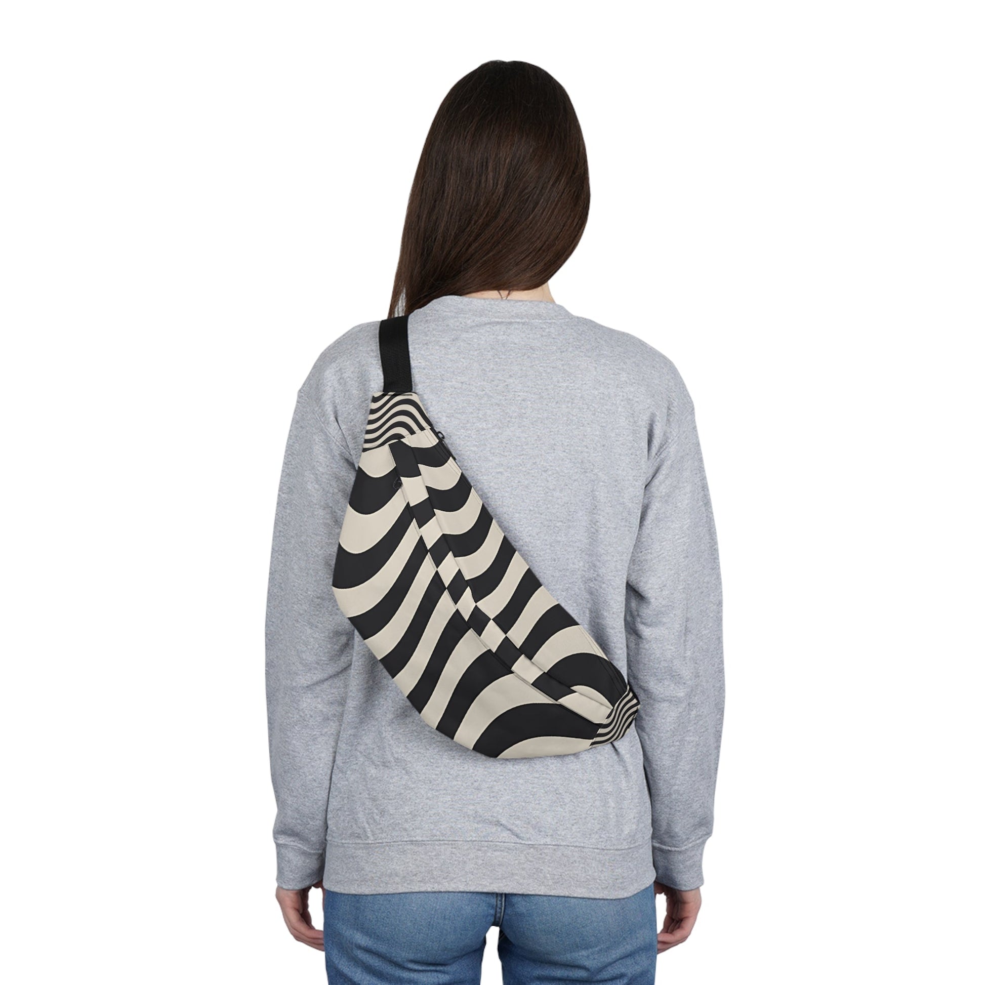 Black and Cream Wavy Stripe Fanny Pack, Artsulli - Art is Long, Life is Short, Bags, , , , , , , 