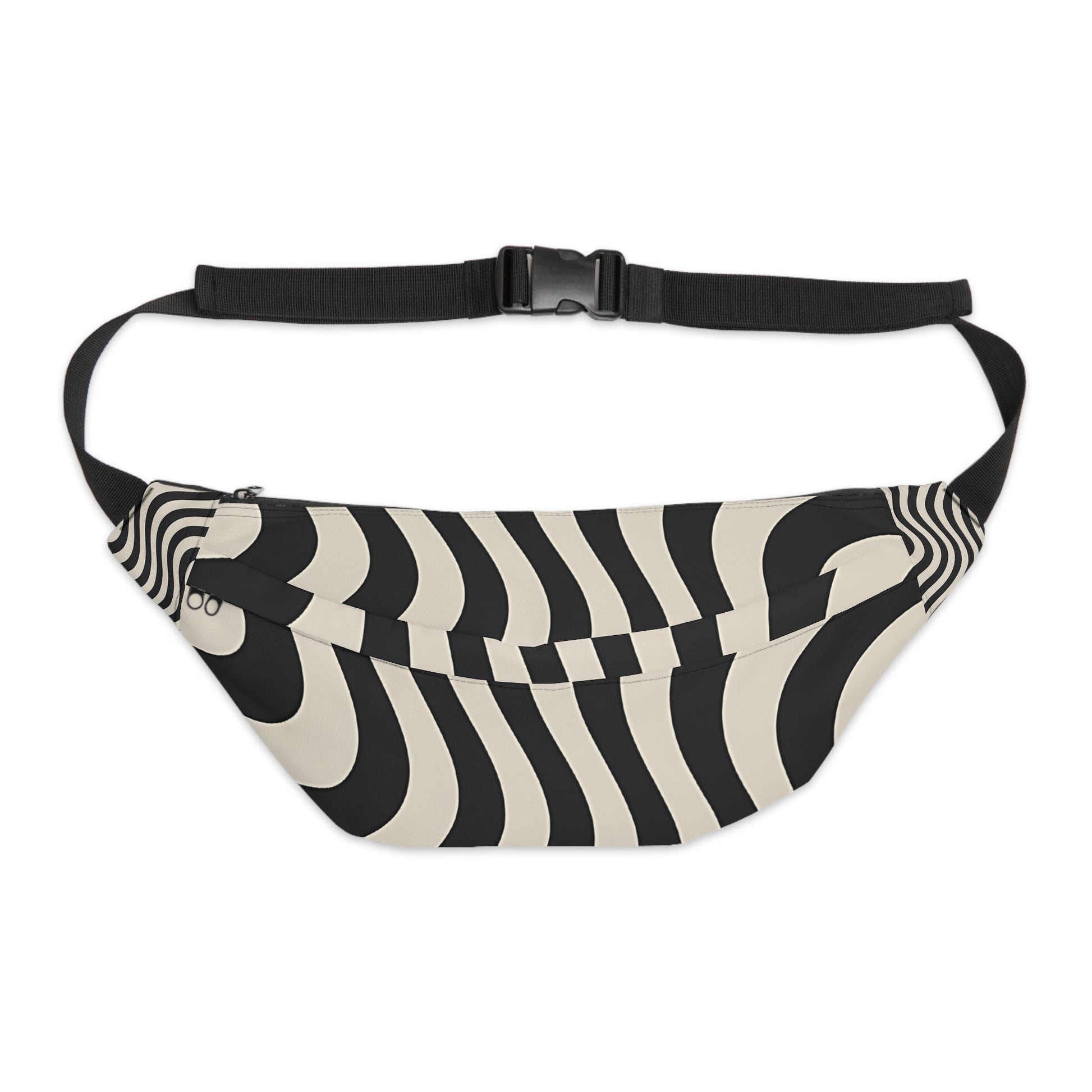 Black and Cream Wavy Stripe Fanny Pack, Artsulli - Art is Long, Life is Short, Bags, Size, 8" × 9" × 4'', , , , , 10392919794450230013