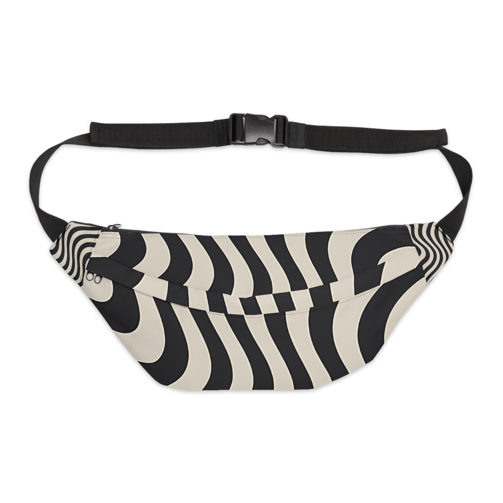 Black and Cream Wavy Stripe Fanny Pack, Artsulli - Art is Long, Life is Short, Bags, Size, 8" × 9" × 4'', , , , , 10392919794450230013