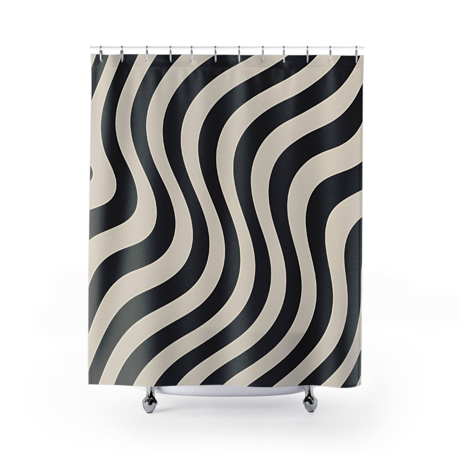 Black and Cream Wavy Stripe Shower Curtain, Artsulli - Art is Long, Life is Short, Home Decor, Size, 71" × 74", , , , , 18552665096871599416