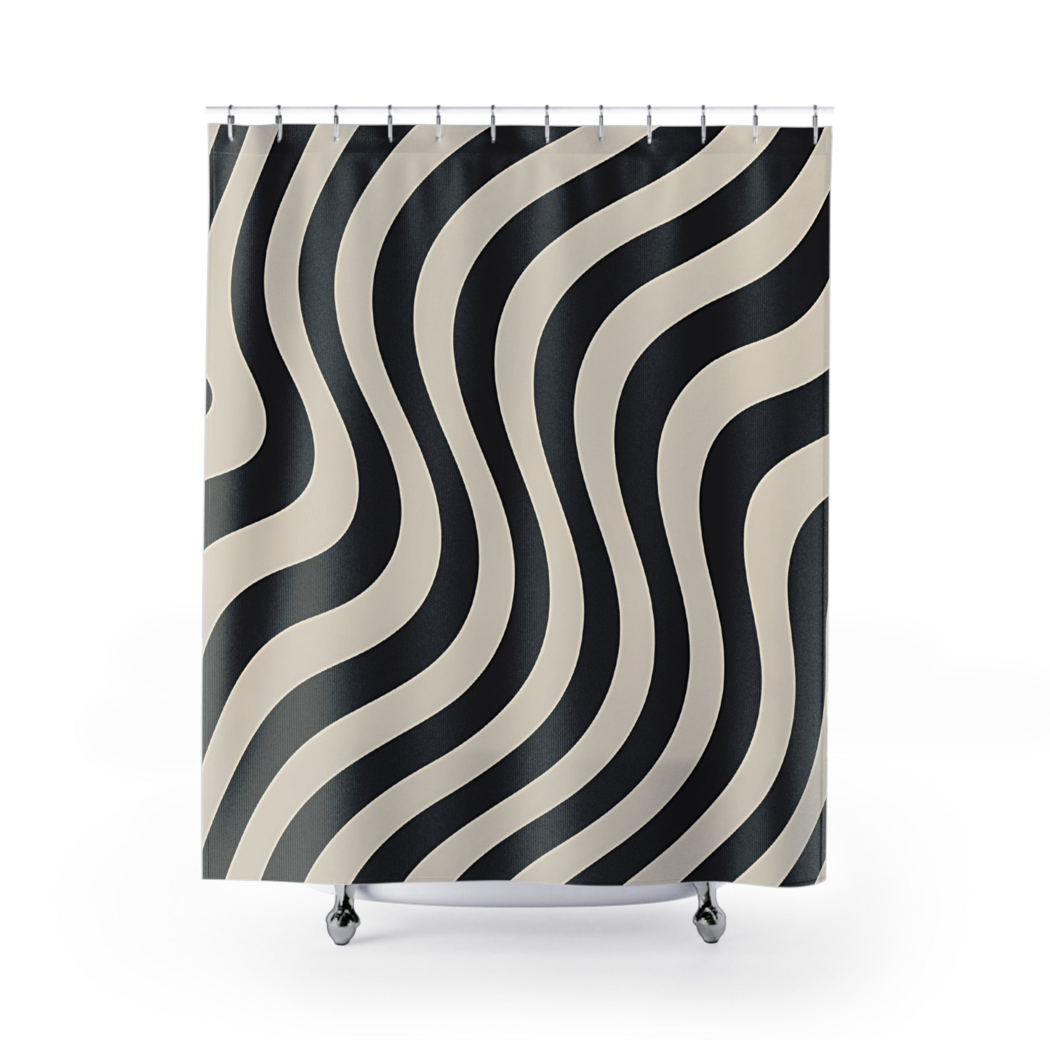 Printify Black and Cream Wavy Stripe Shower Curtain 2025