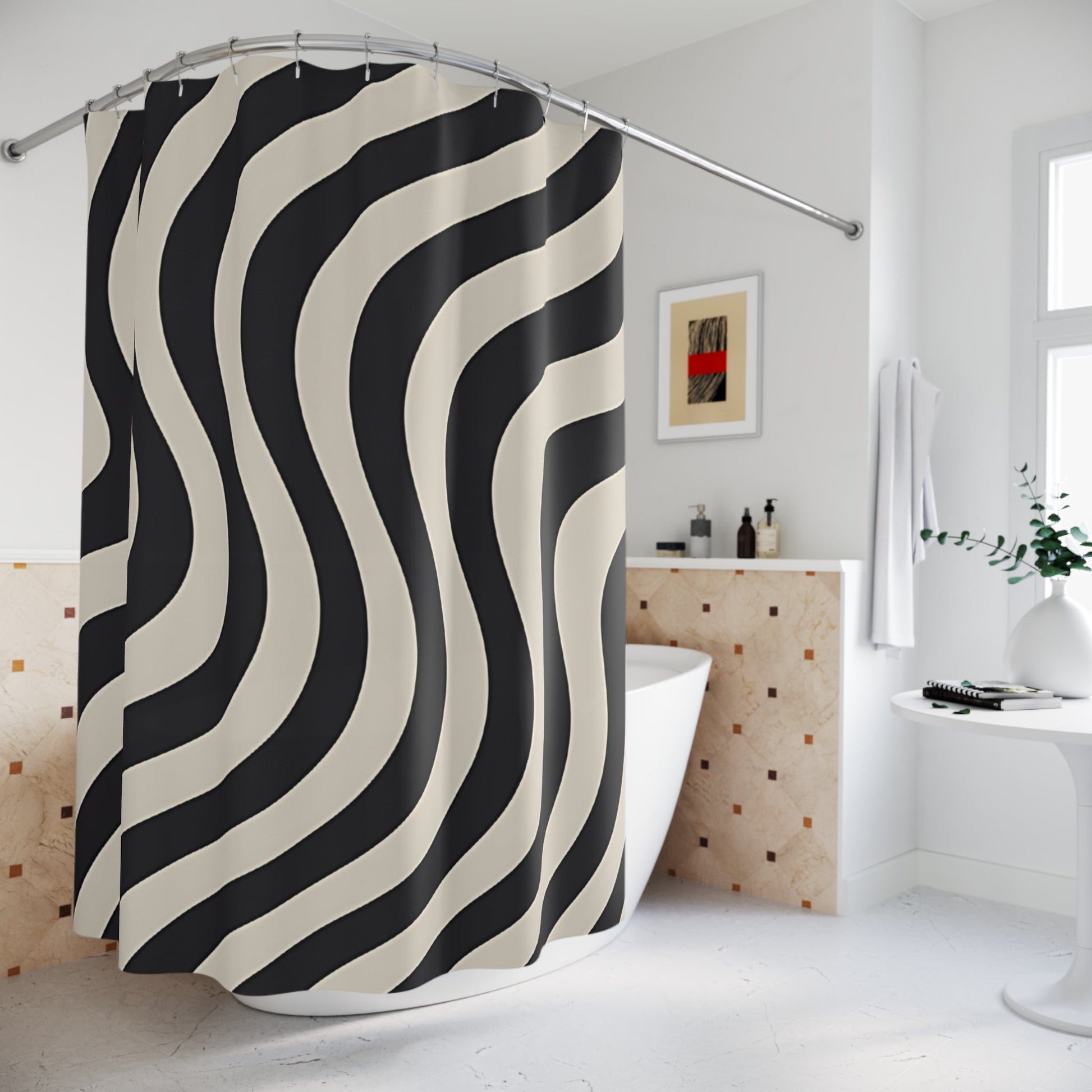 Black and Cream Wavy Stripe Shower Curtain, Artsulli - Art is Long, Life is Short, Home Decor, , , , , , , 