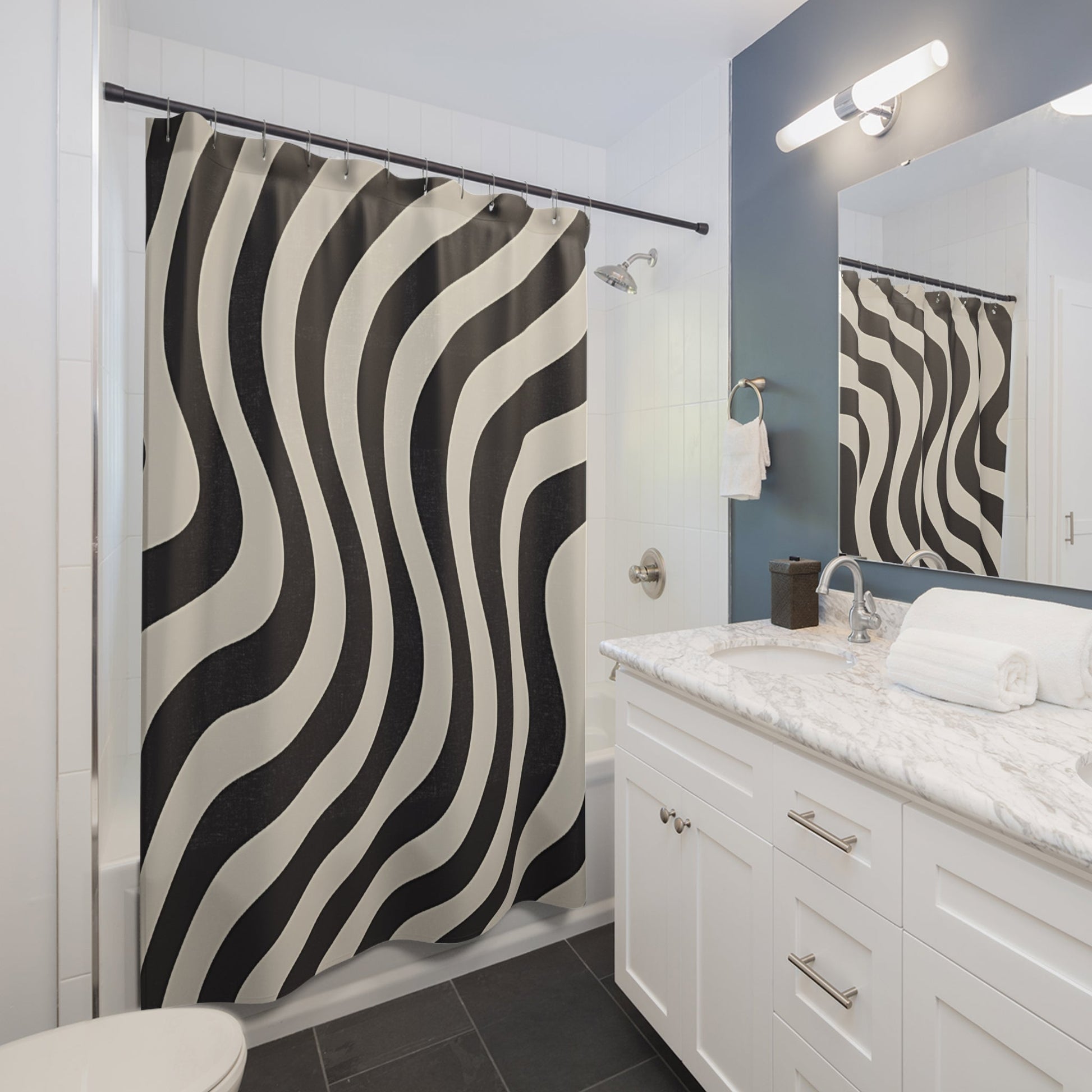 Black and Cream Wavy Stripe Shower Curtain, Artsulli - Art is Long, Life is Short, Home Decor, , , , , , , 