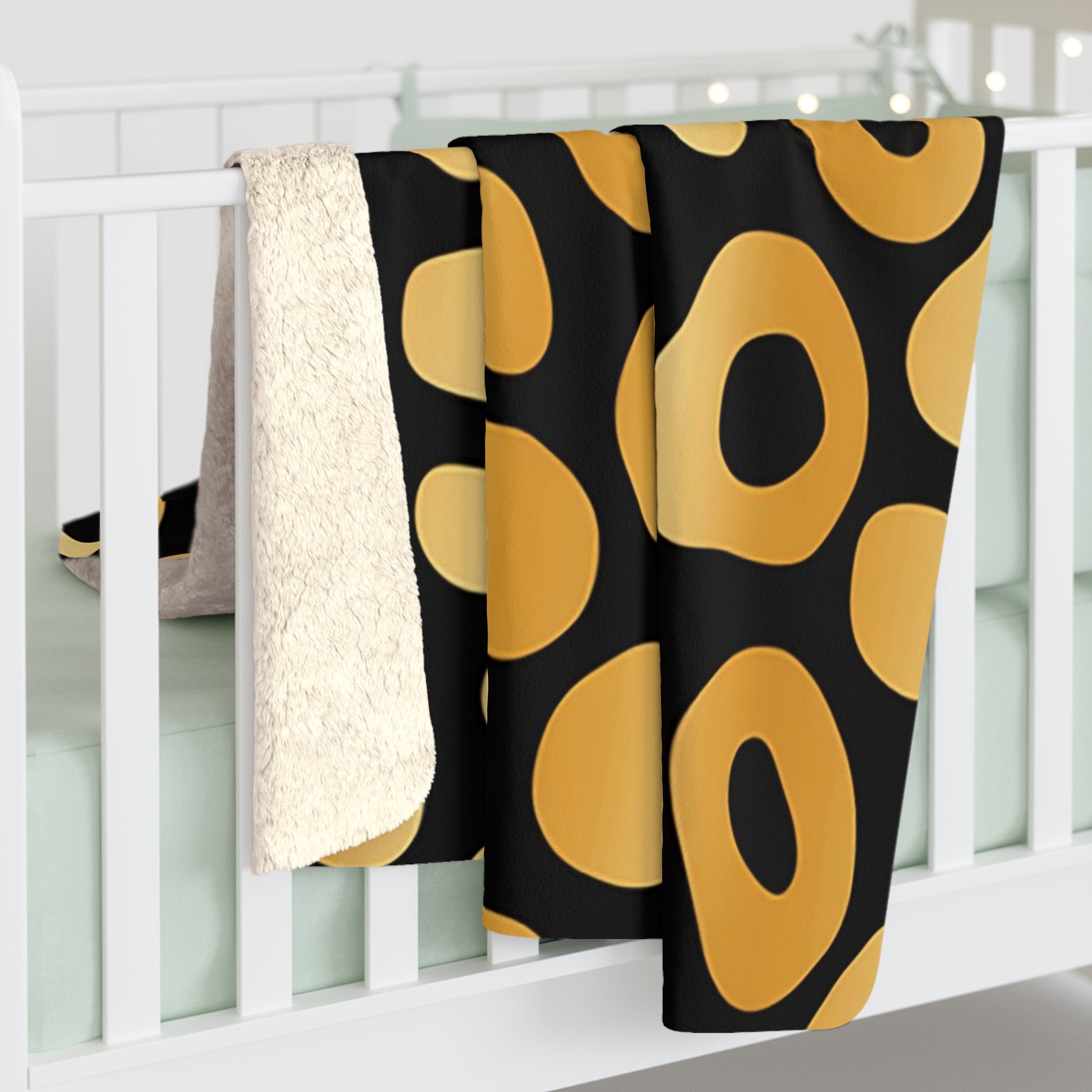 Black and Gold Leopard Print Sherpa Fleece Blanket, Artsulli - Art is Long, Life is Short, Home Decor, , , , , , , 