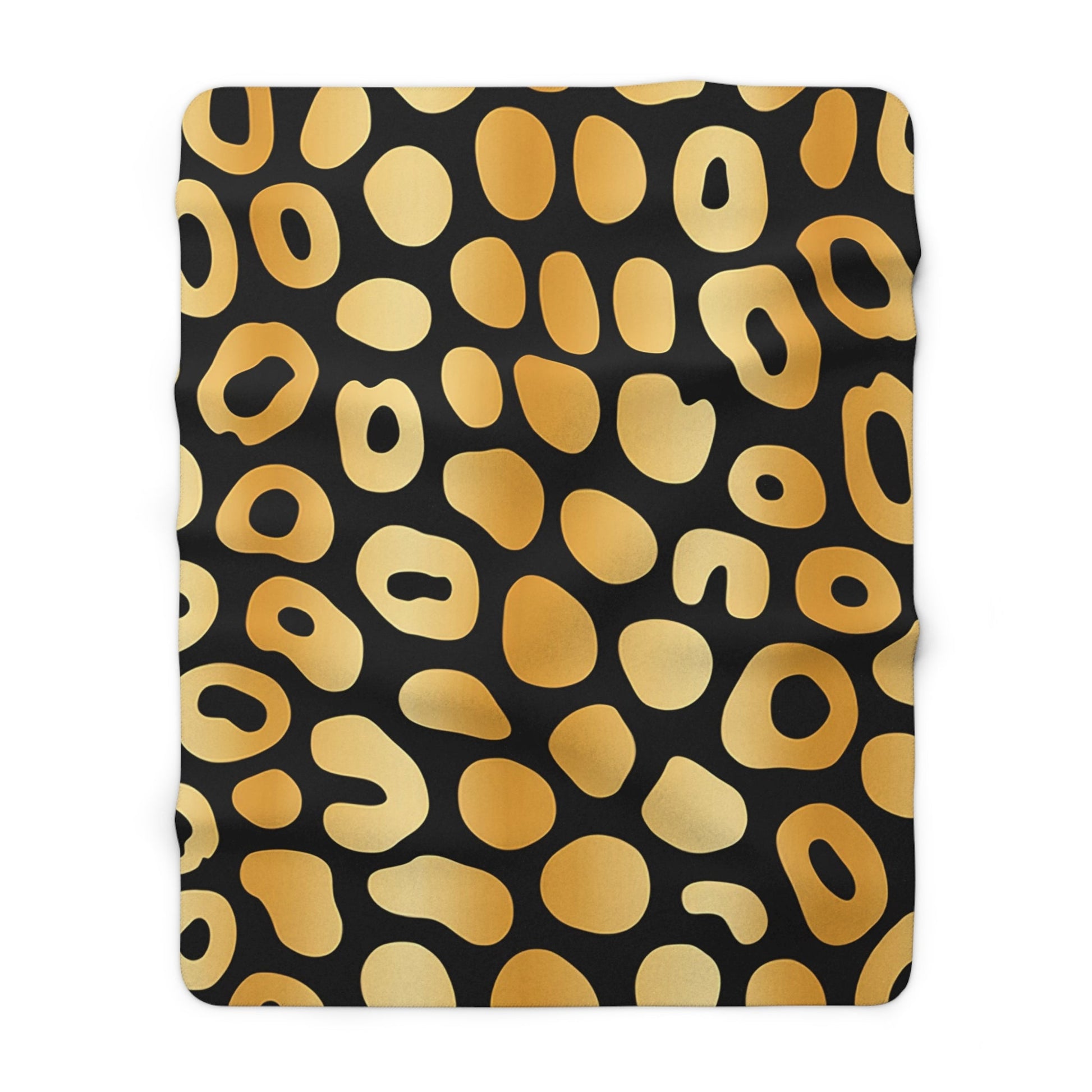 Black and Gold Leopard Print Sherpa Fleece Blanket, Artsulli - Art is Long, Life is Short, Home Decor, Size, 60" × 80", , , , , 24649651264676871156