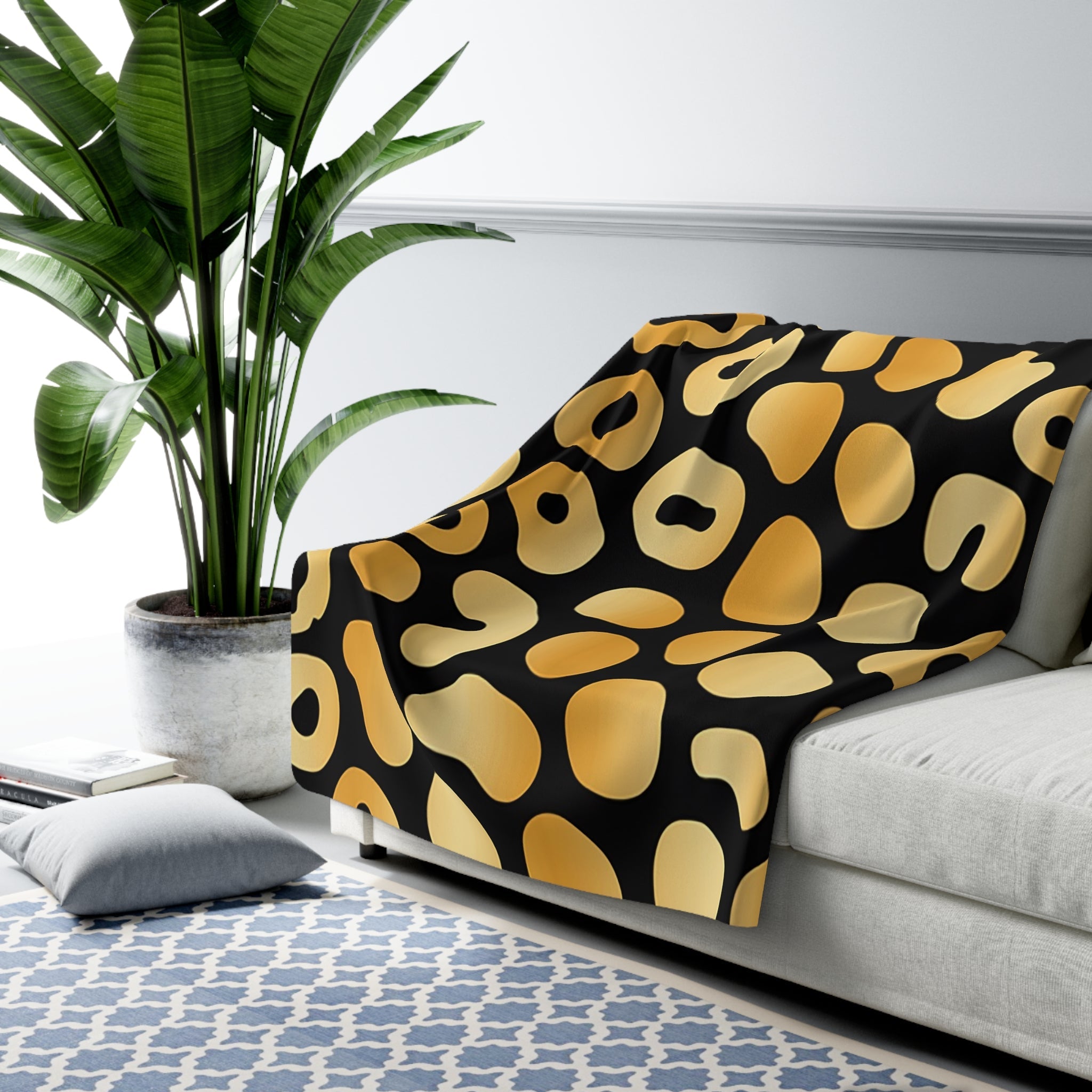 Black and Gold Leopard Print Sherpa Fleece Blanket, Artsulli - Art is Long, Life is Short, Home Decor, , , , , , , 