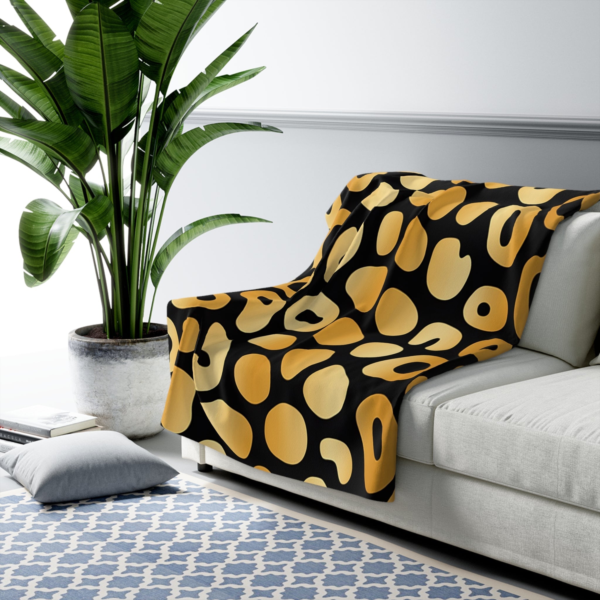 Black and Gold Leopard Print Sherpa Fleece Blanket, Artsulli - Art is Long, Life is Short, Home Decor, , , , , , , 