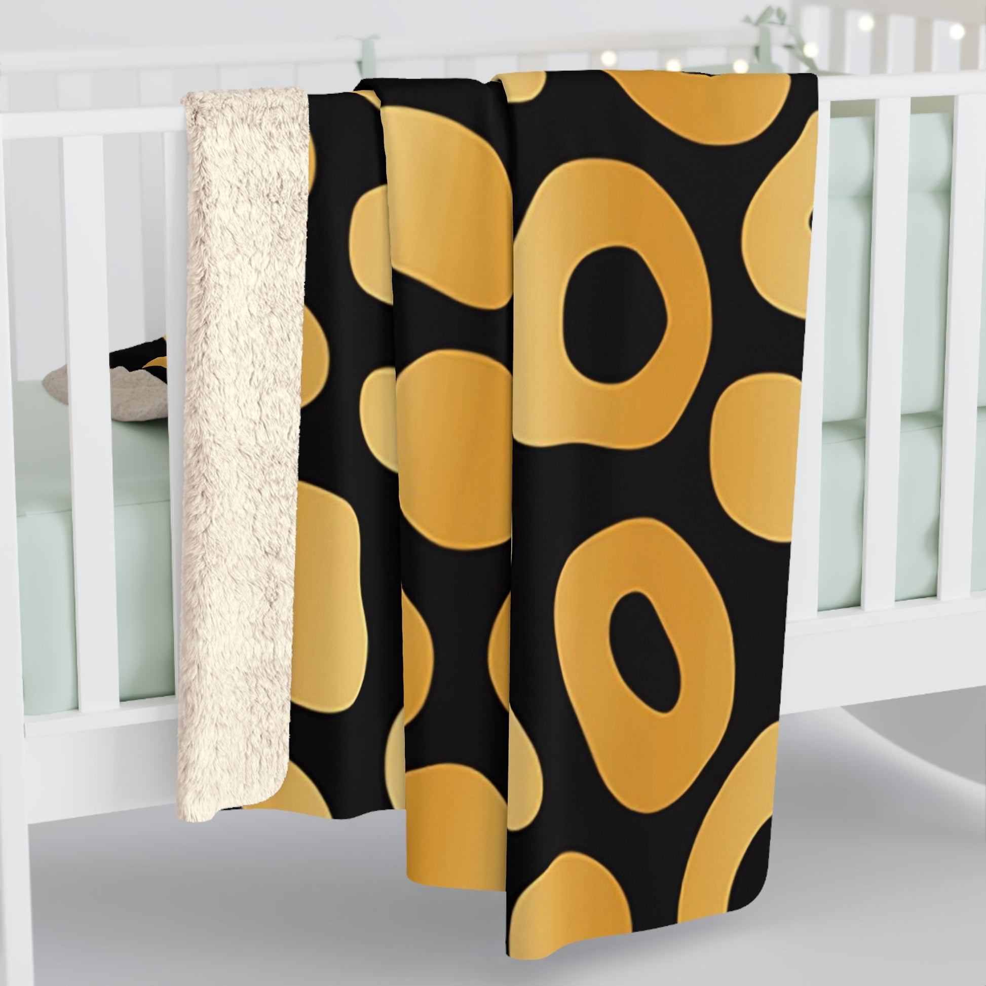 Black and Gold Leopard Print Sherpa Fleece Blanket, Artsulli - Art is Long, Life is Short, Home Decor, , , , , , , 
