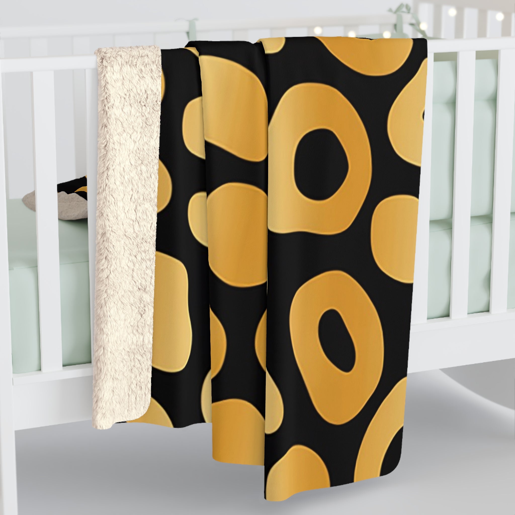 Black and Gold Leopard Print Sherpa Fleece Blanket, Artsulli - Art is Long, Life is Short, Home Decor, , , , , , , 