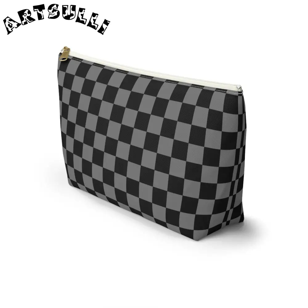 Black and Gray Checkerboard Art Printed T-Bottom Pouch, Artsulli - Art is Long, Life is Short, Bags, , , , , , , 