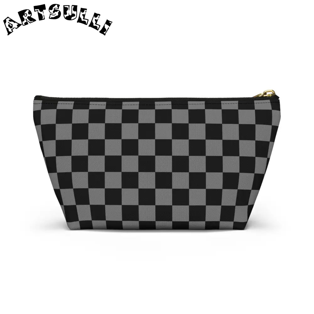 Black and Gray Checkerboard Art Printed T-Bottom Pouch, Artsulli - Art is Long, Life is Short, Bags, , , , , , , 