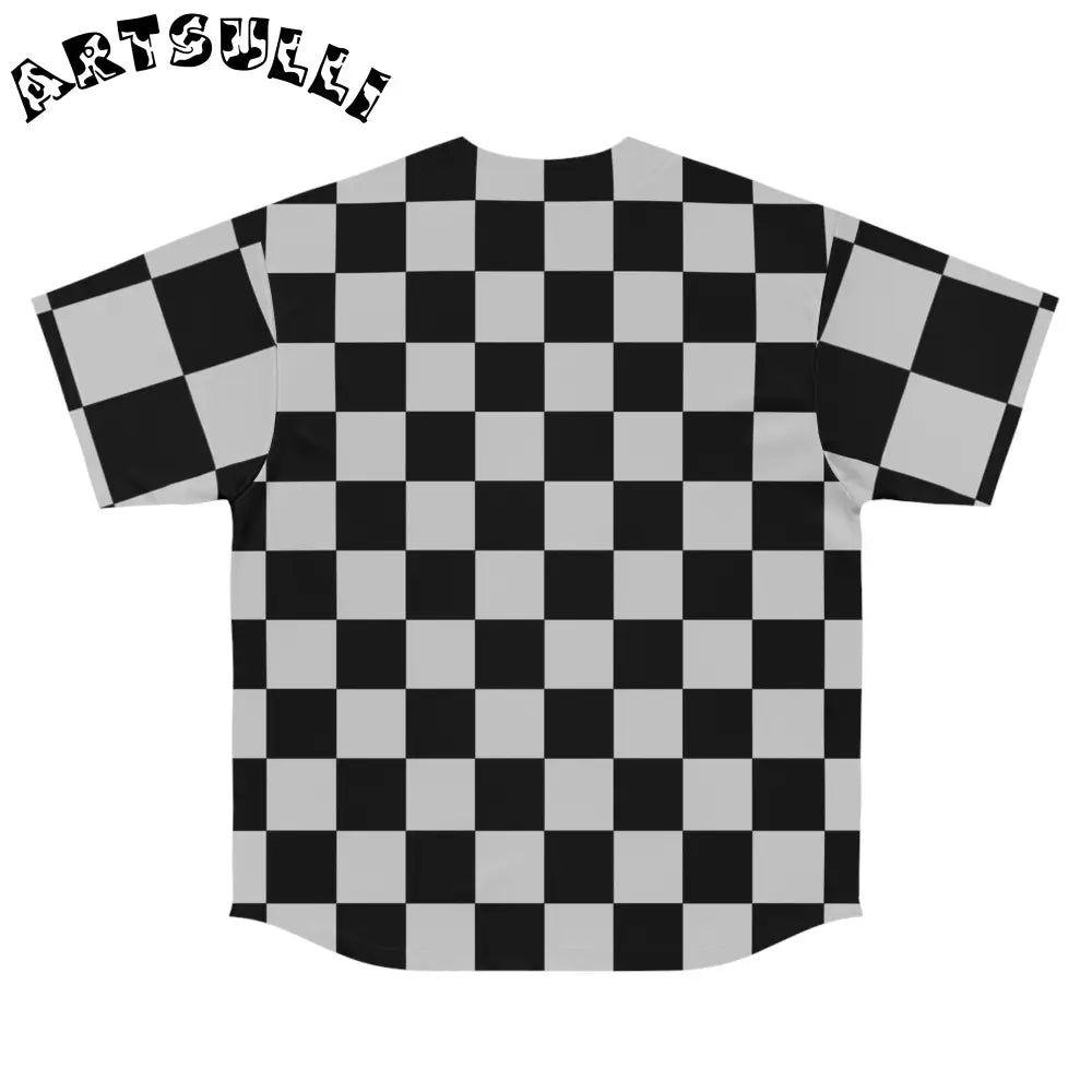Black and Gray Checkerboard Baseball Jersey, Artsulli - Art is Long, Life is Short, All Over Prints, , , , , , , 