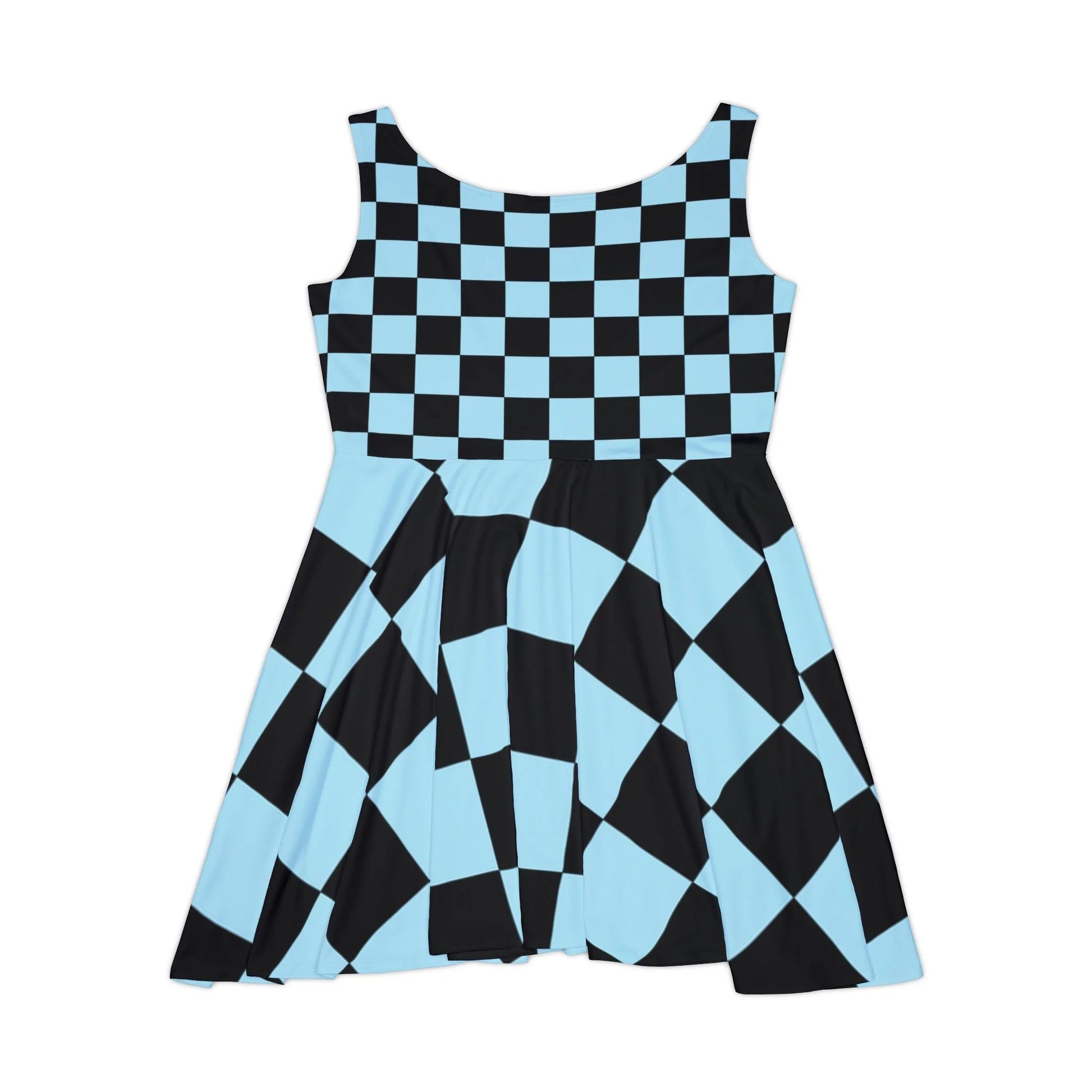 Black and Light Blue Checkered Custom Skater Dress, Artsulli - Art is Long, Life is Short, All Over Prints, , , , , , , 