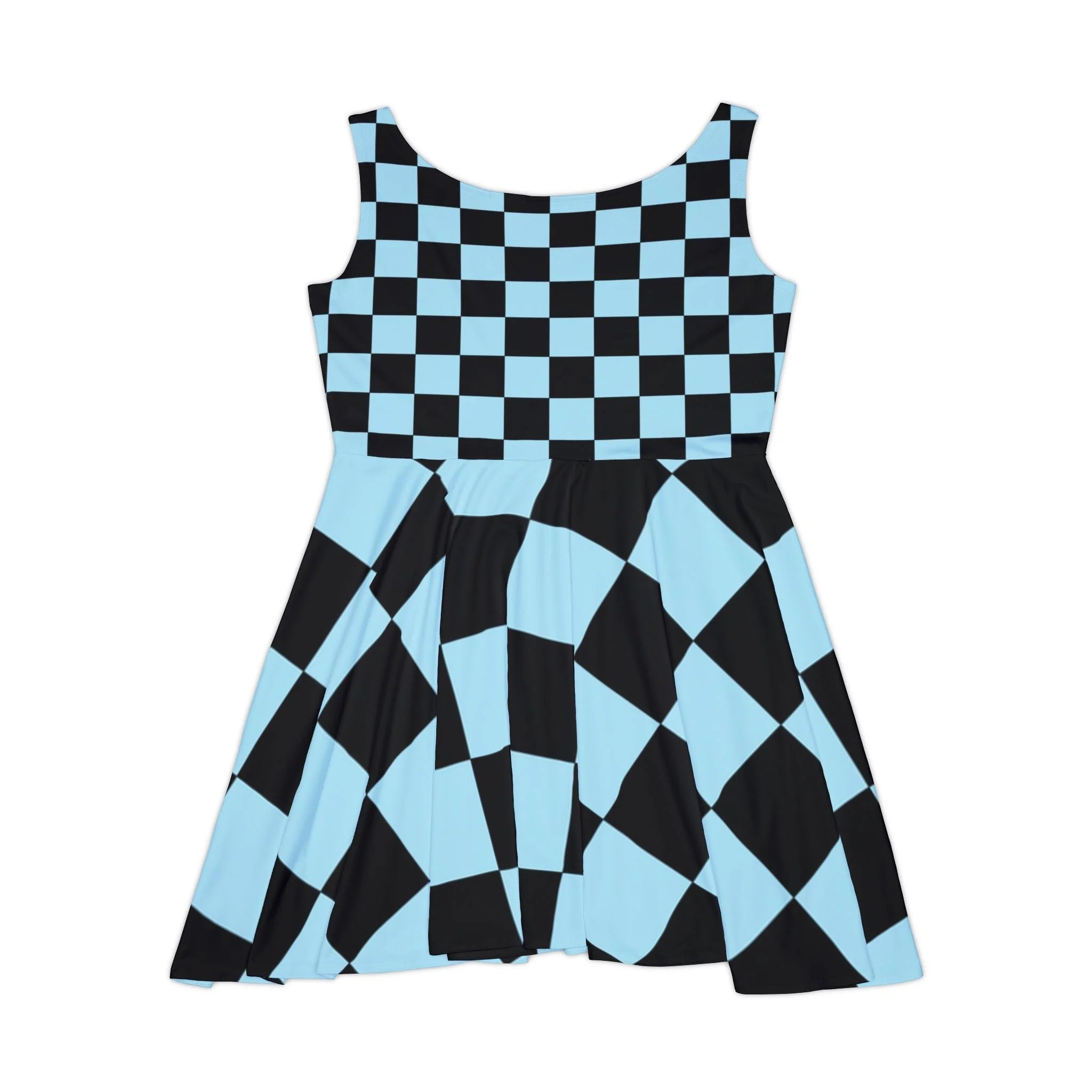 Black and Light Blue Checkered Custom Skater Dress, Artsulli - Art is Long, Life is Short, All Over Prints, , , , , , , 