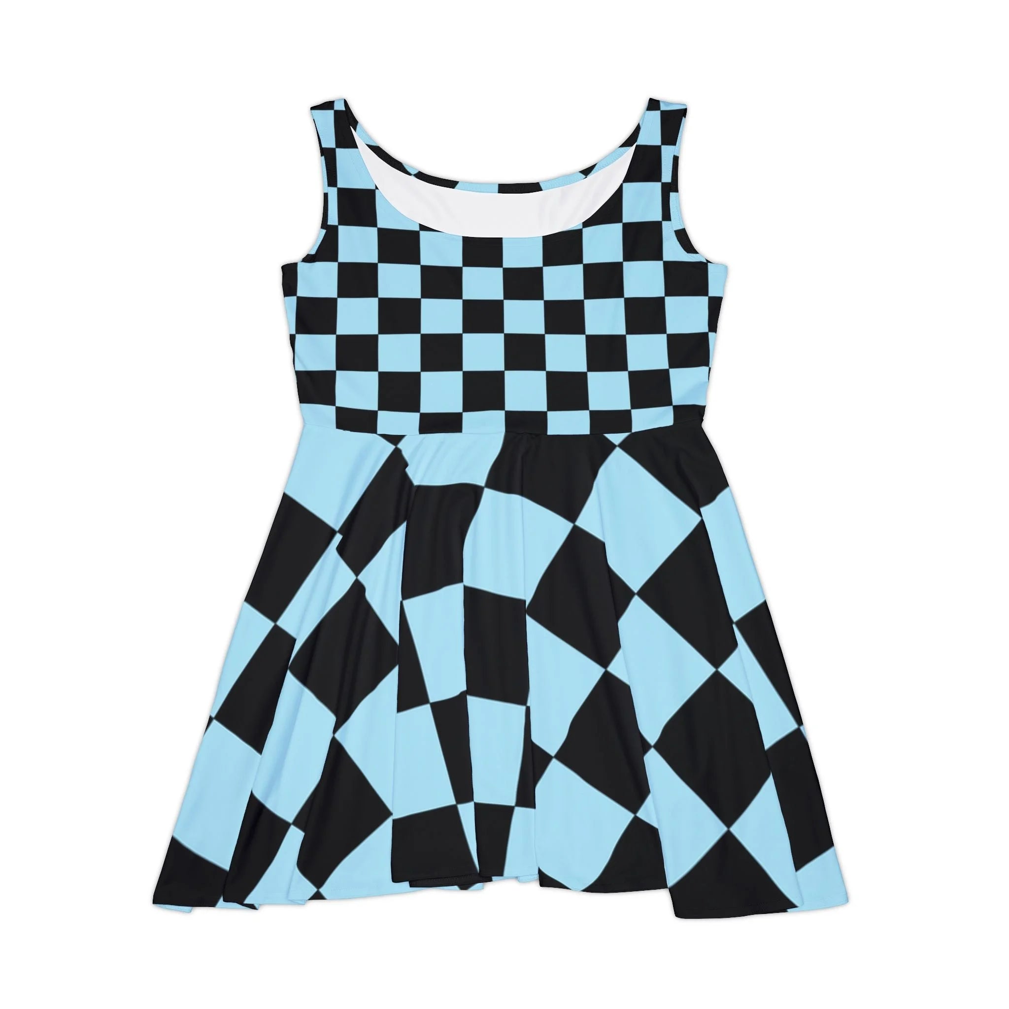 Black and Light Blue Checkered Custom Skater Dress, Artsulli - Art is Long, Life is Short, All Over Prints, Size, XS, , , , , 32322803348799382342