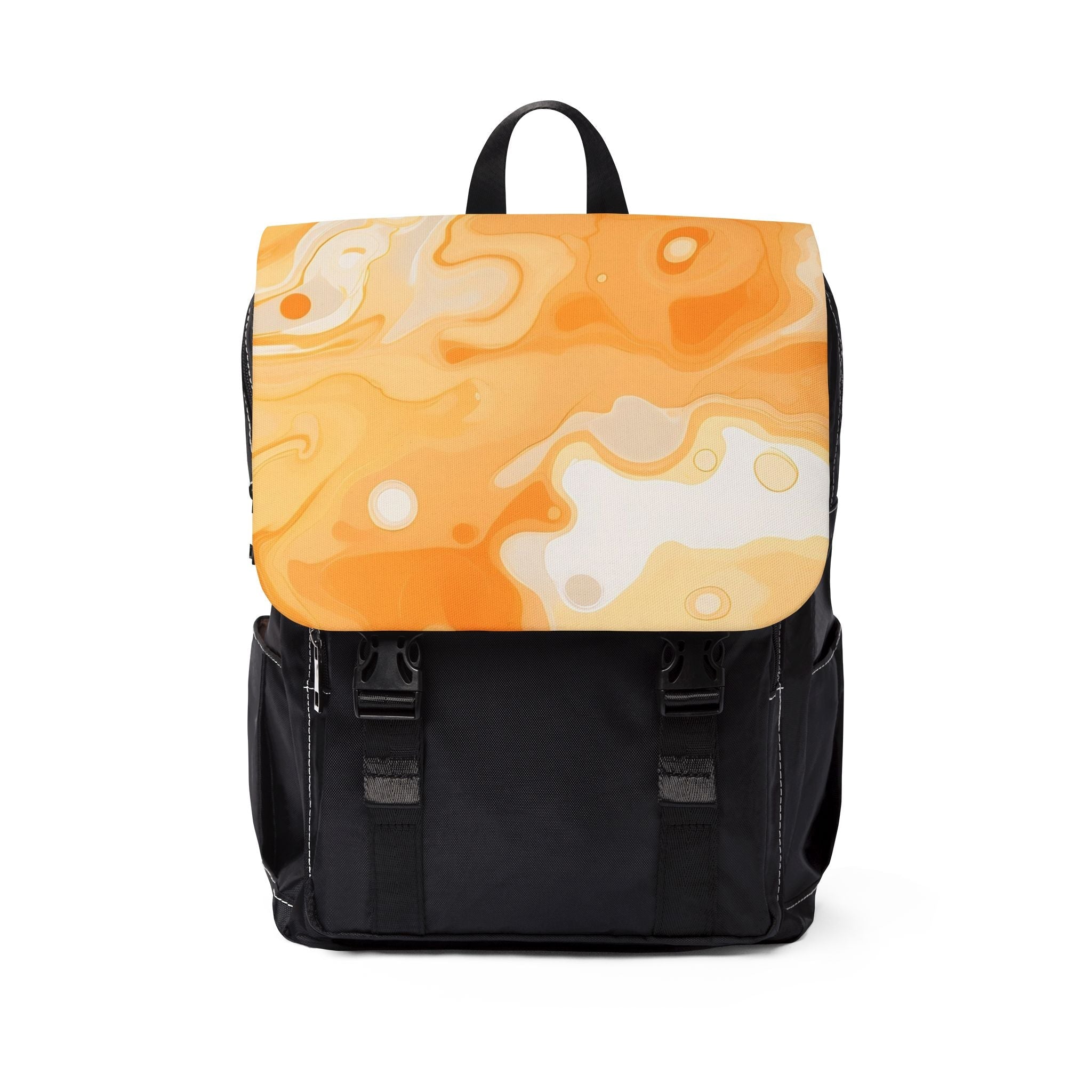 Printify Black and Orange Abstract Print Flap Backpack 2025