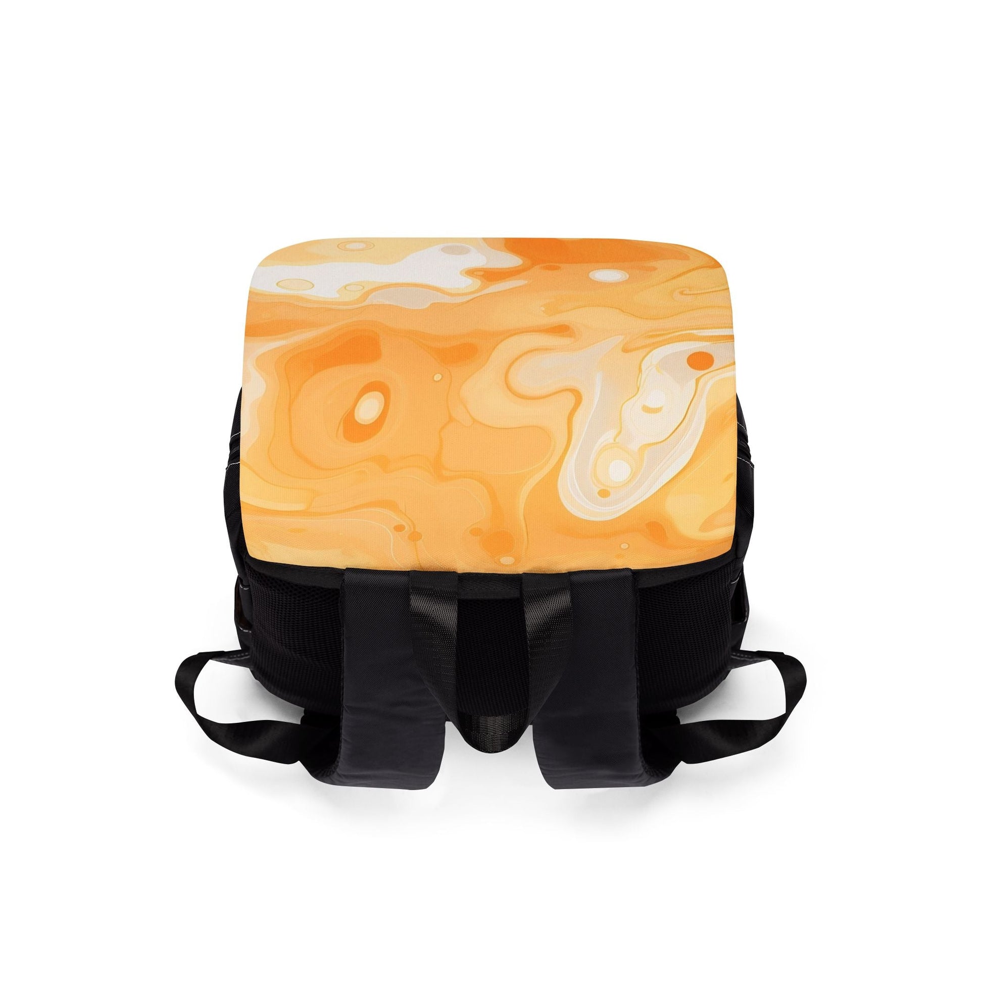 Black and Orange Abstract Print Flap Backpack, Artsulli - Art is Long, Life is Short, Bags, , , , , , , 
