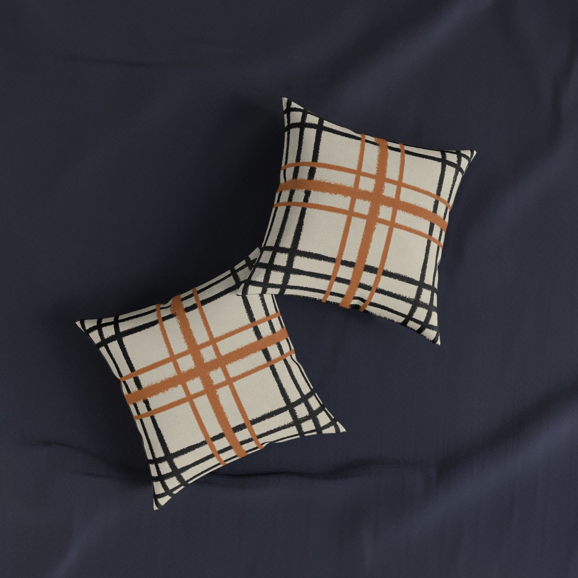Black and Orange Plaid Faux Suede Throw Pillow, Artsulli - Art is Long, Life is Short, Home Decor, , , , , , , 