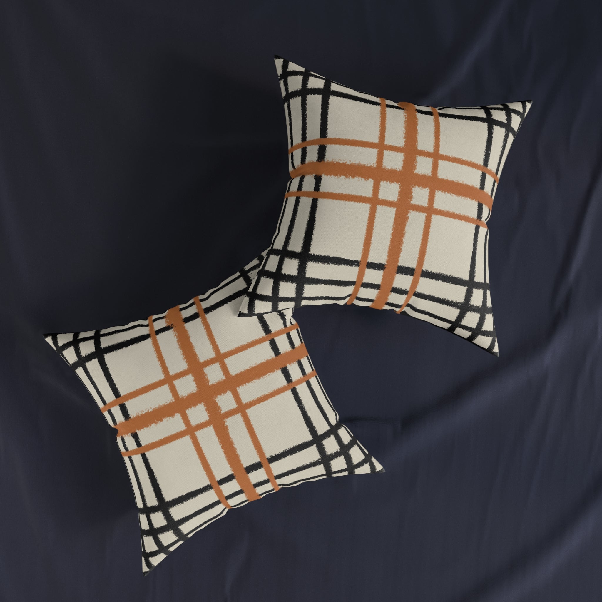 Black and Orange Plaid Faux Suede Throw Pillow, Artsulli - Art is Long, Life is Short, Home Decor, , , , , , , 