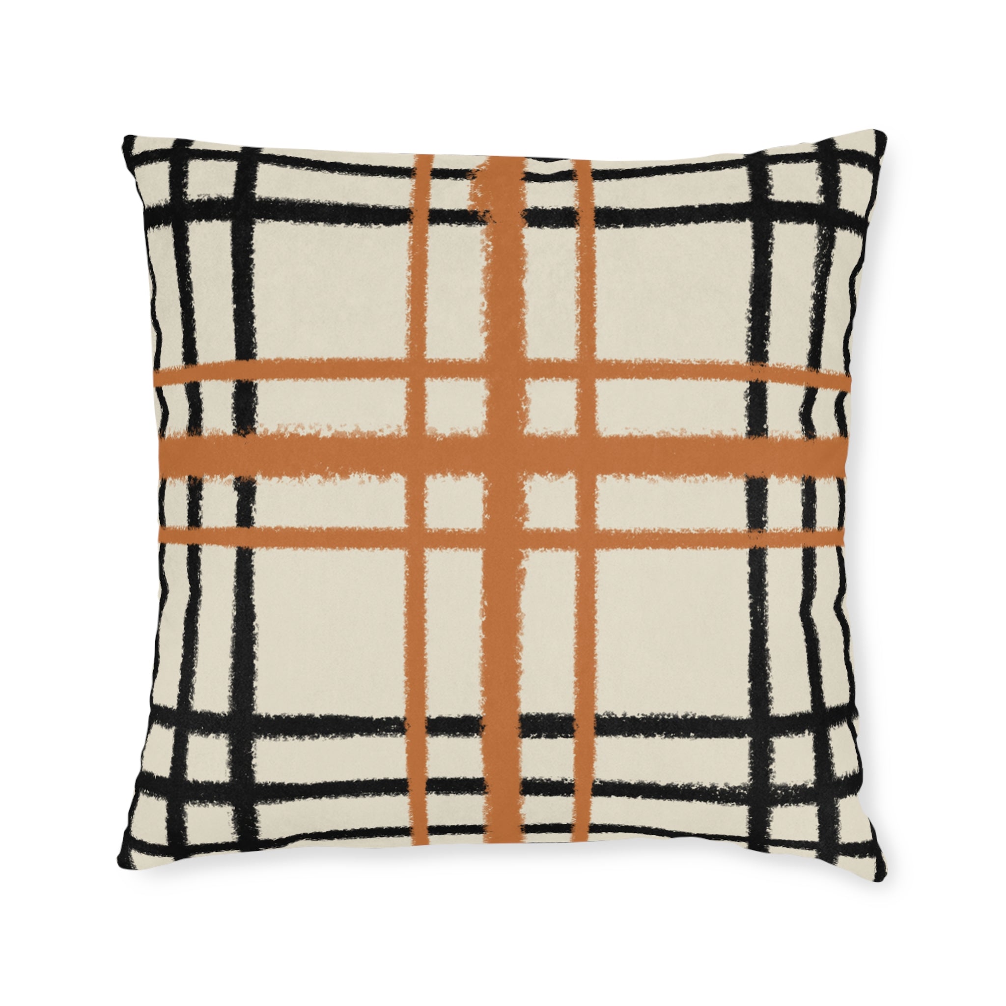 Black and Orange Plaid Faux Suede Throw Pillow, Artsulli - Art is Long, Life is Short, Home Decor, Size, 22" × 22", , , , , 23480472357933330506