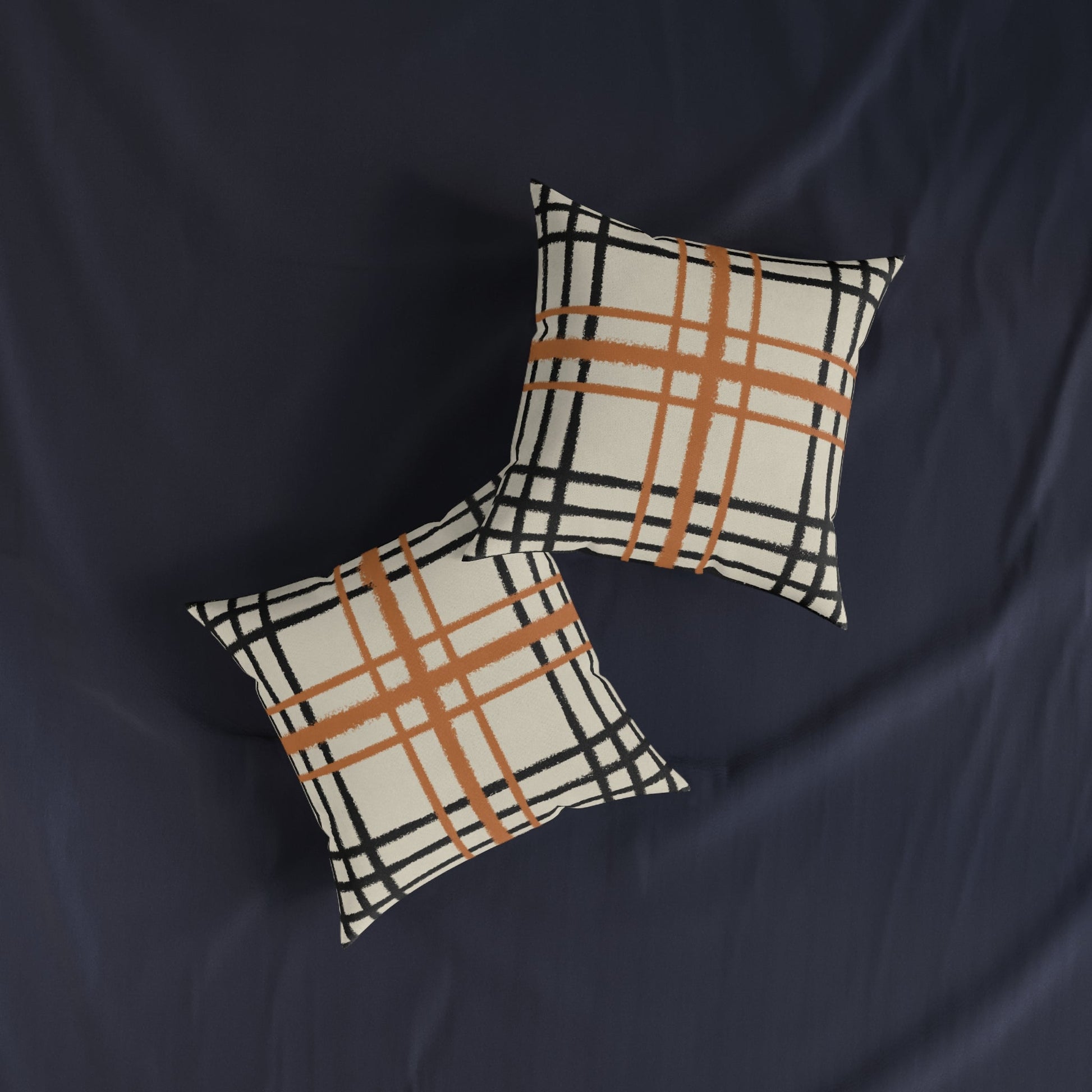 Black and Orange Plaid Faux Suede Throw Pillow, Artsulli - Art is Long, Life is Short, Home Decor, , , , , , , 