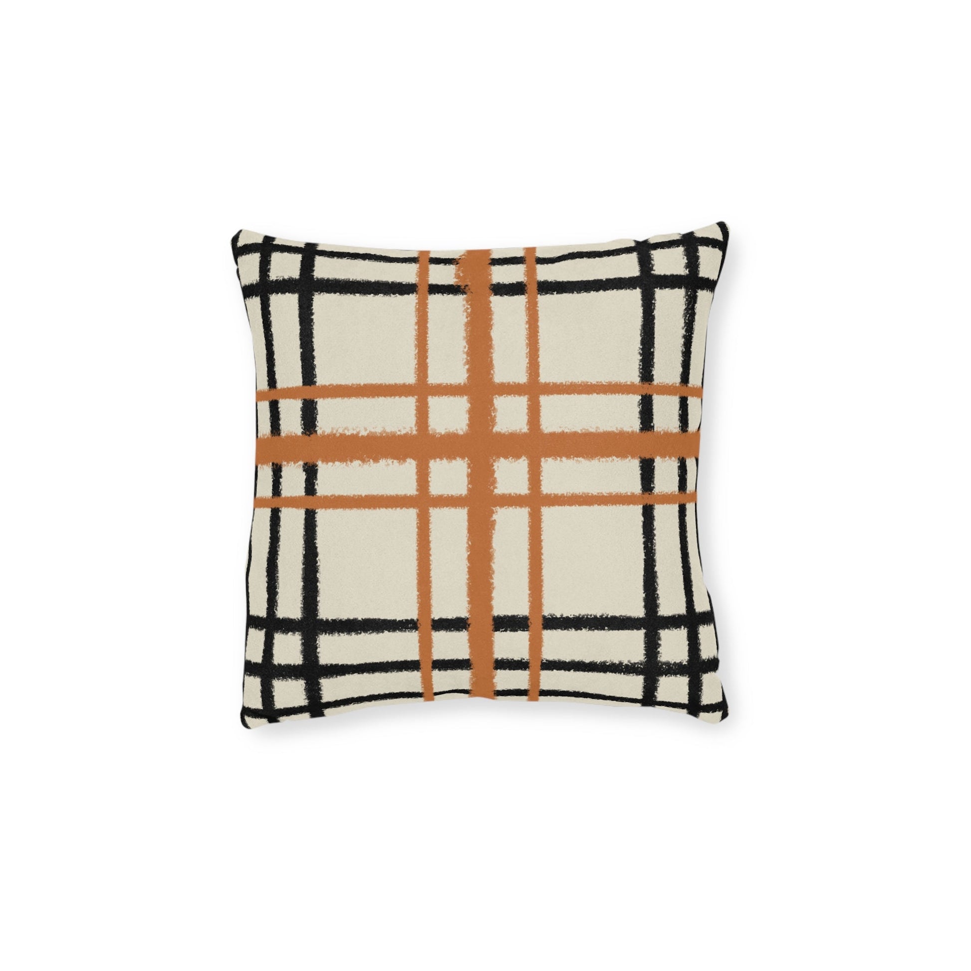 Black and Orange Plaid Faux Suede Throw Pillow, Artsulli - Art is Long, Life is Short, Home Decor, Size, 12" × 12", , , , , 19687981679520952469