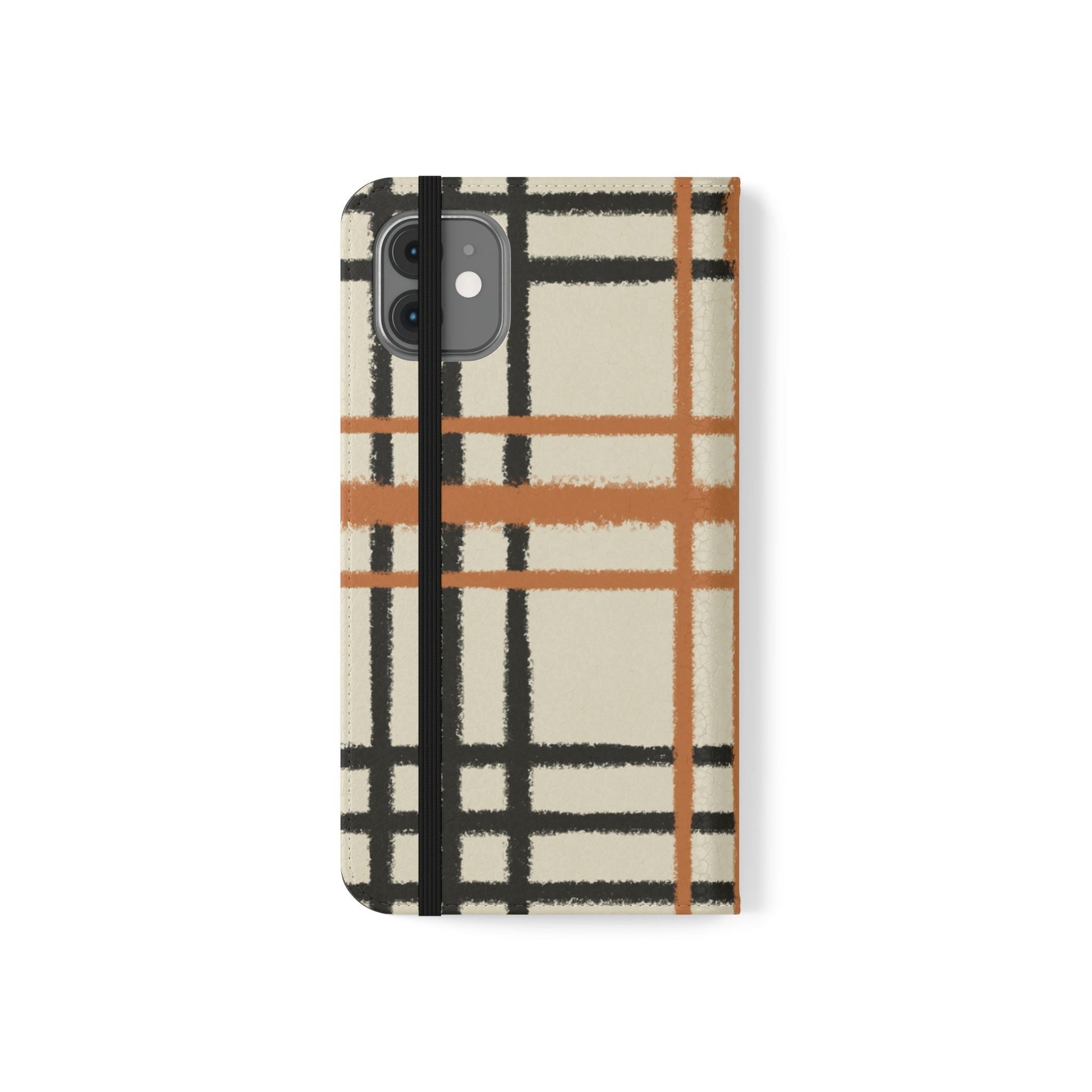 Black and Orange Plaid Flip Cases, Artsulli - Art is Long, Life is Short, Phone Case, , , , , , , 