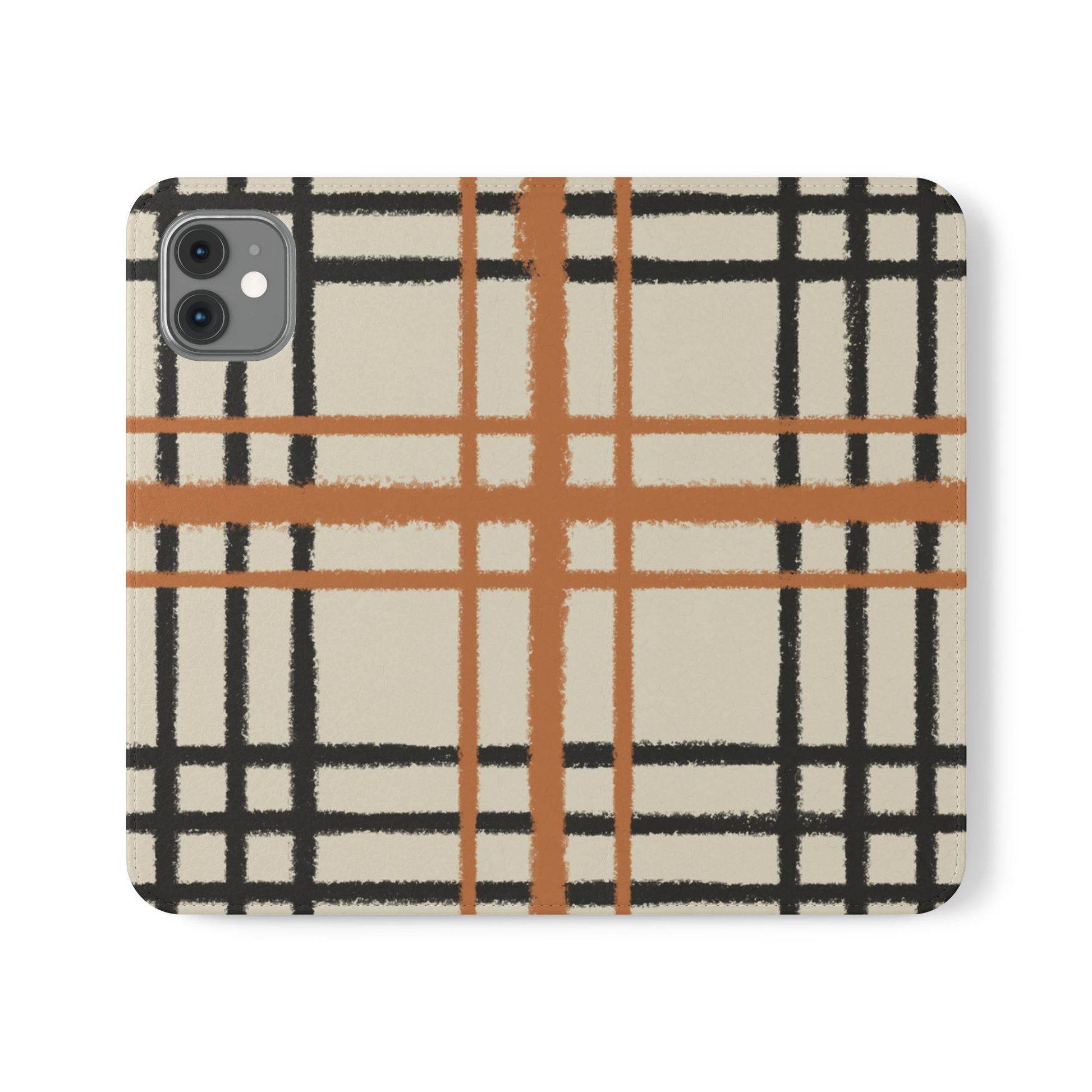 Black and Orange Plaid Flip Cases, Artsulli - Art is Long, Life is Short, Phone Case, Size, iPhone 11, , , , , 14490490104273126867