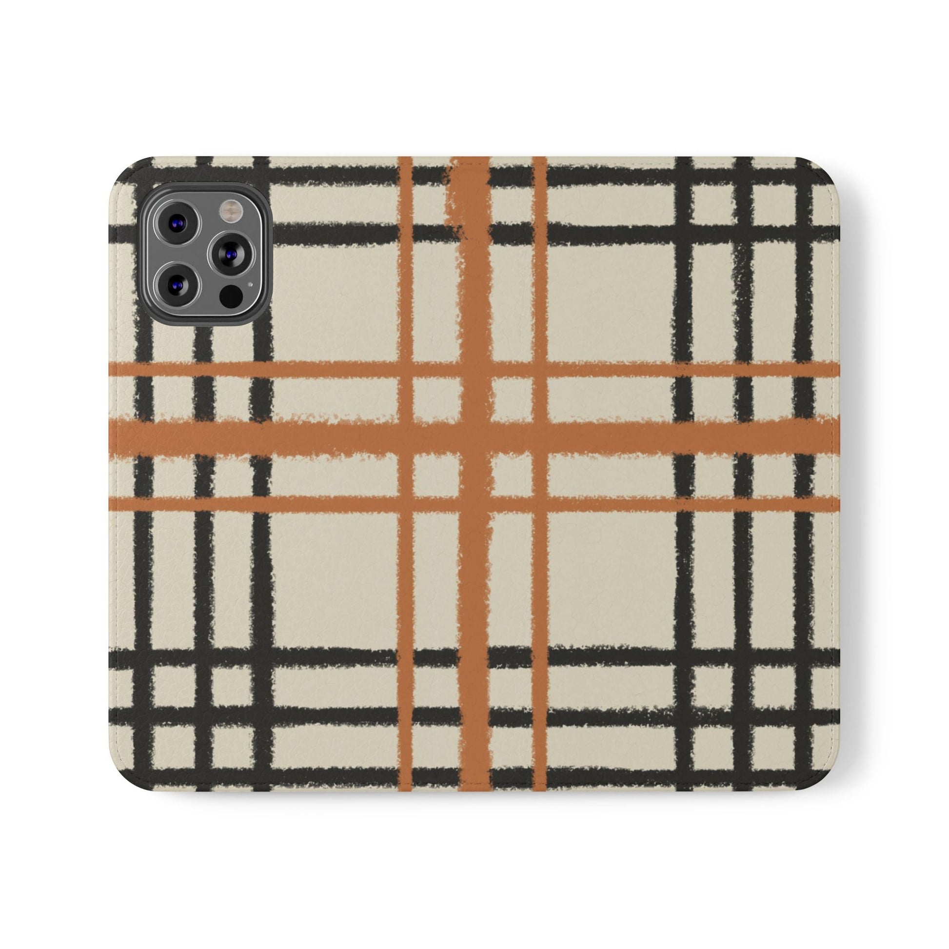 Black and Orange Plaid Flip Cases, Artsulli - Art is Long, Life is Short, Phone Case, Size, iPhone 12 Pro, , , , , 28488964971275155059