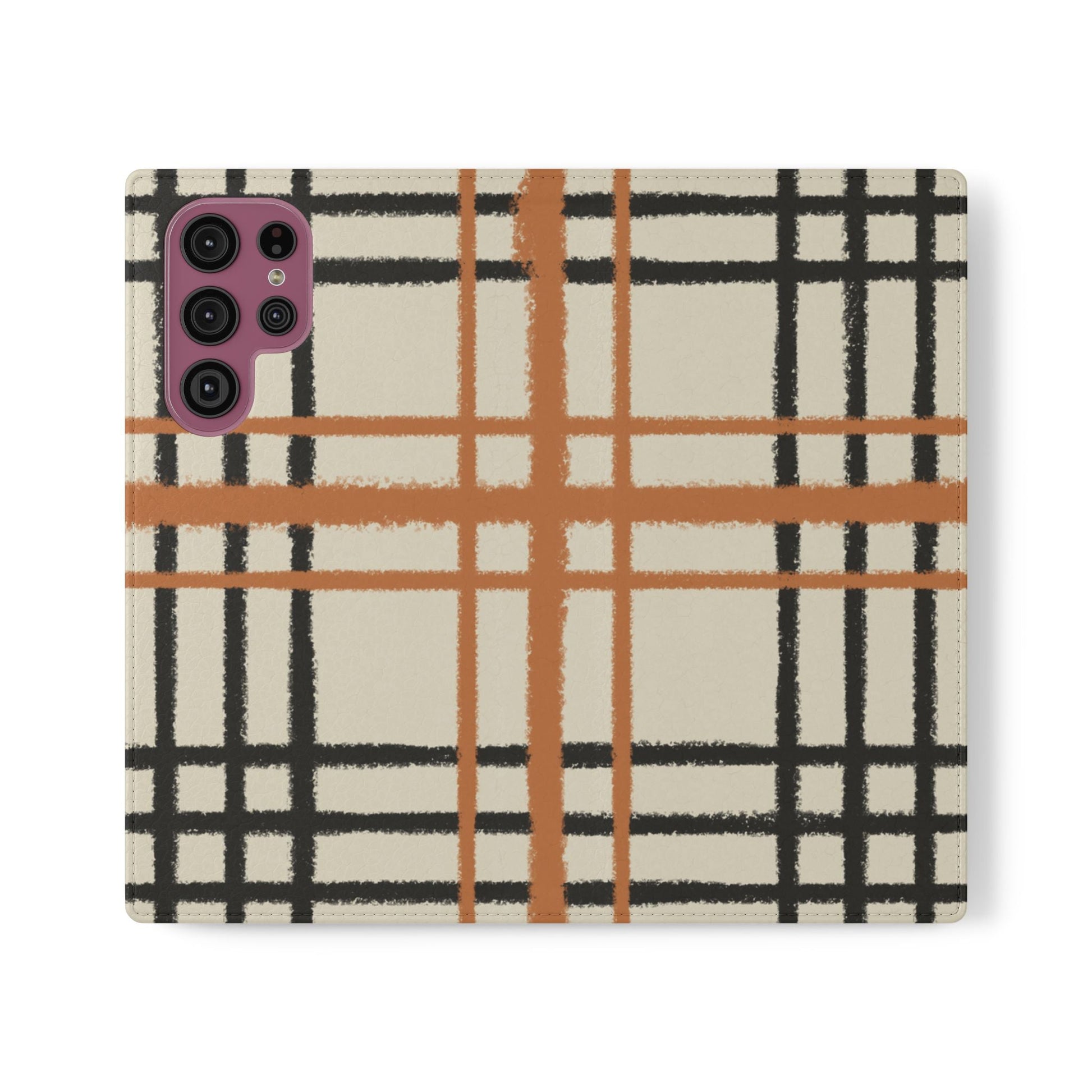 Black and Orange Plaid Flip Cases, Artsulli - Art is Long, Life is Short, Phone Case, Size, Samsung Galaxy S22 Ultra, , , , , 23520179830432390150